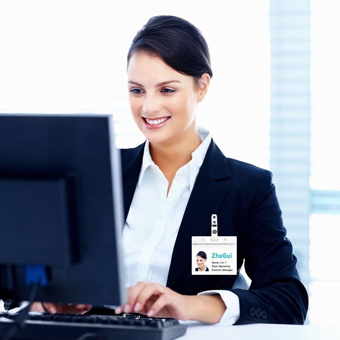 100 Pack Horizontal ID Badge Holder with Clip, Universal Waterproof PVC Transparent Name Tag Holder with Sealed Zipper(2.3 × 3.6 inch)