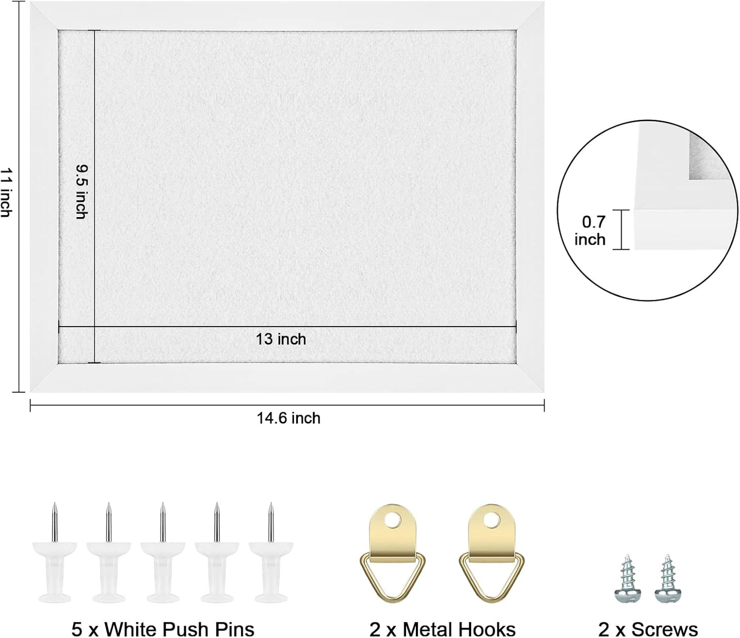 TORASO Cork Board Bulletin Board, Cork Boards for Walls with Pins, Eye Bolts, gaskets, Screws, Pin Board for Office, School and Home (White, 11“x14.5” - 1p) - Lumora Desk