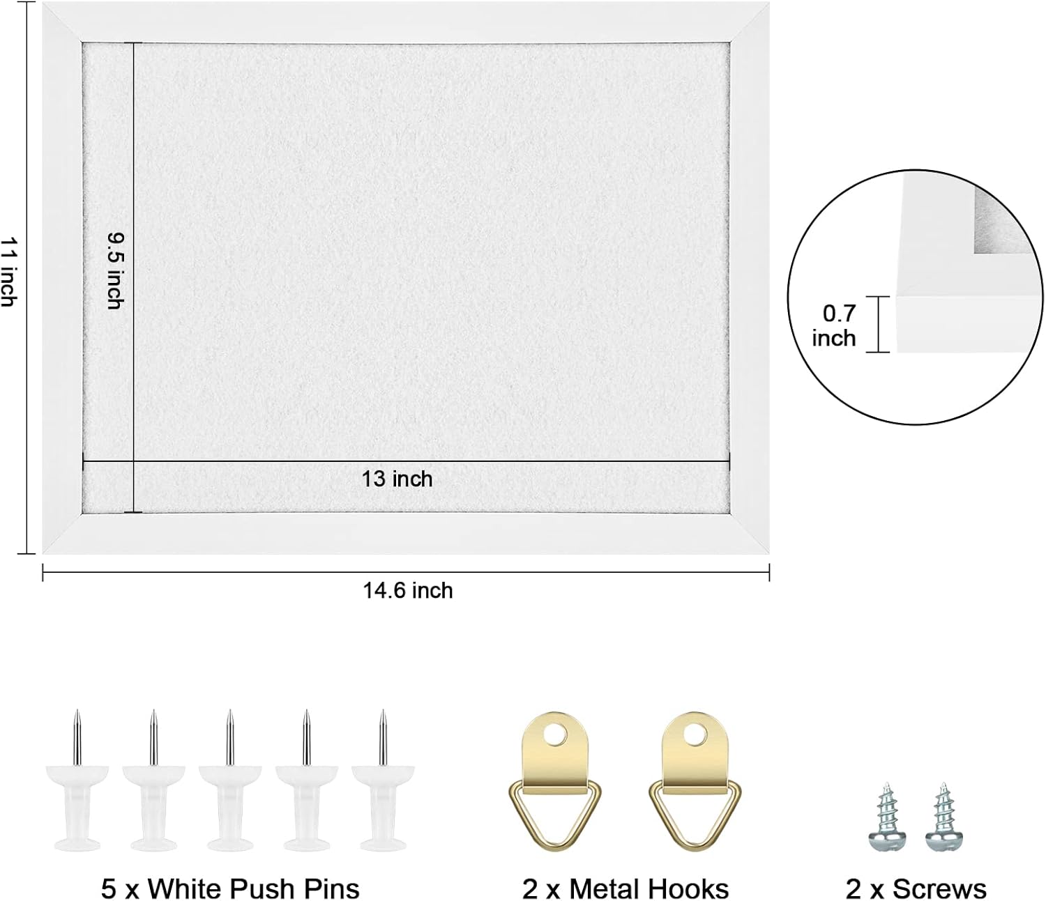 TORASO Cork Board Bulletin Board, Cork Boards for Walls with Pins, Eye Bolts, gaskets, Screws, Pin Board for Office, School and Home (White, 11“x14.5” - 1p) - Lumora Desk
