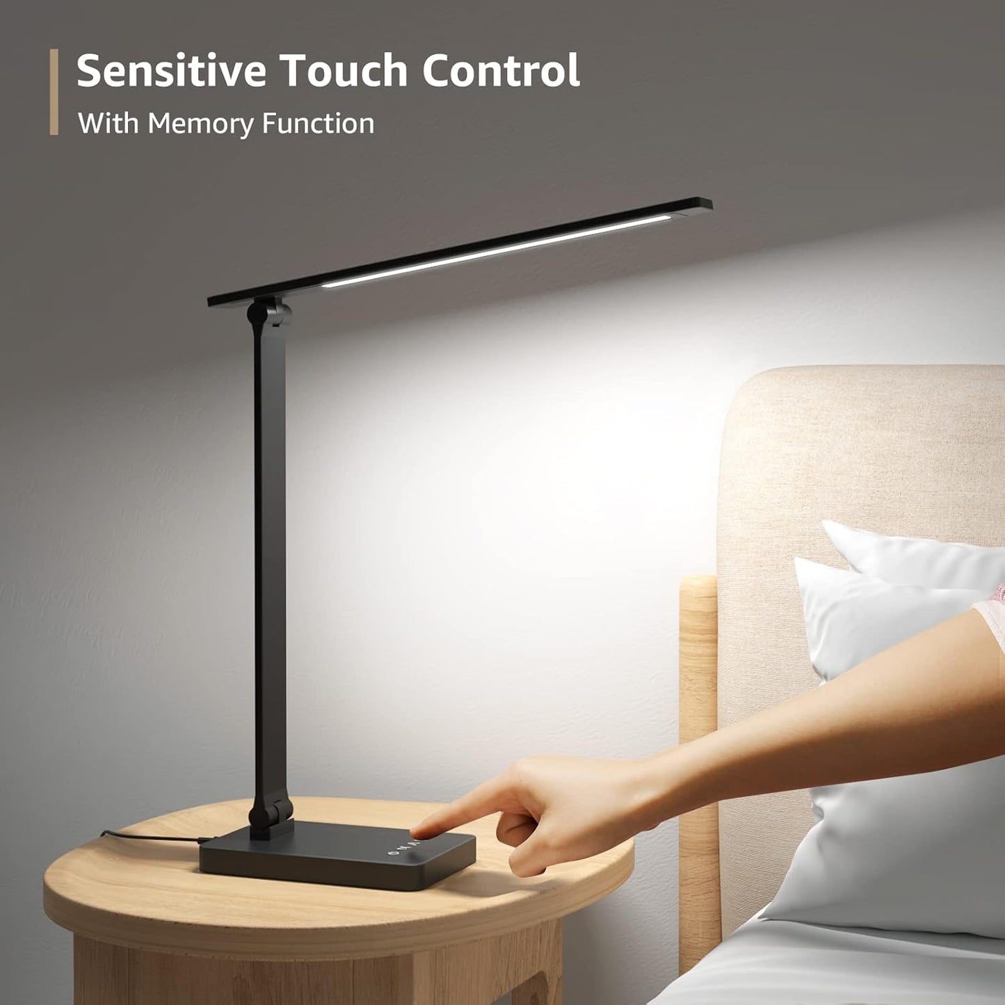 Lepro LED Desk Lamp with USB Charging Port Dimmable Home Office Touch Control Reading Table Lamp,3 Color Modes with 5 Brightness Level,College Dorm Room Essentials, Eye Caring, Sewing, Crafting, Black - Lumora Desk