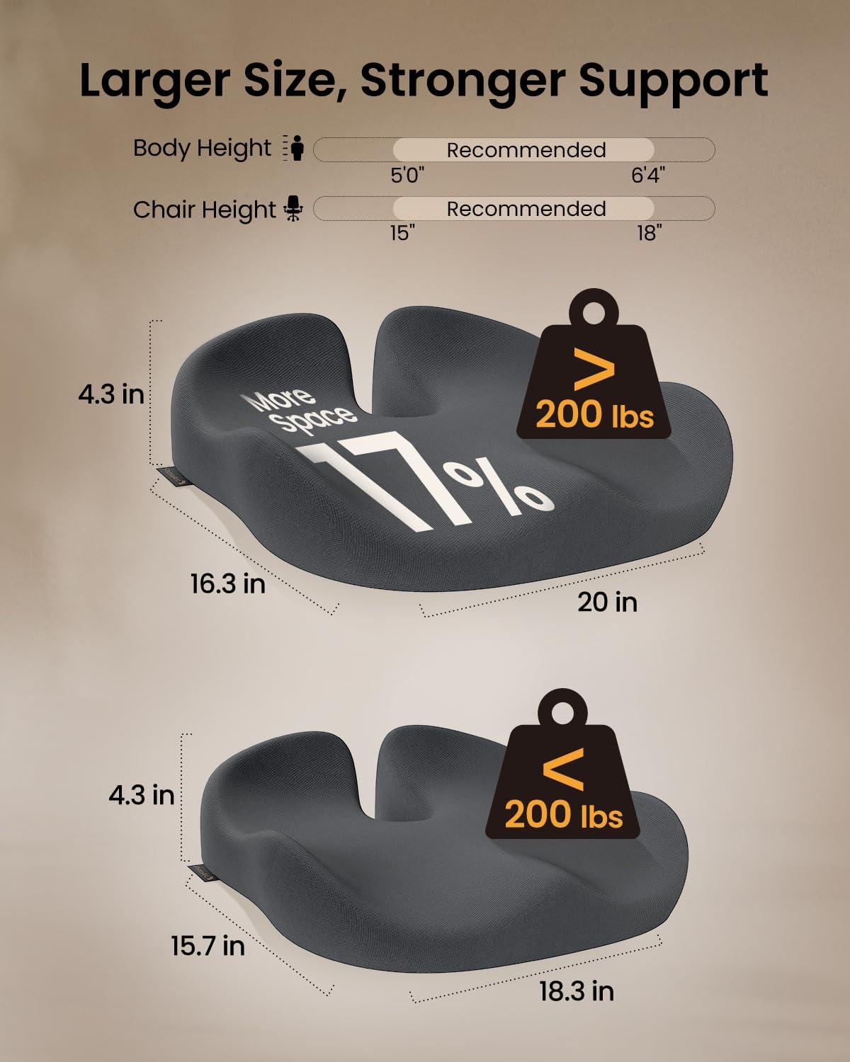 ProtoArc Extra Large Seat Cushions for Office Chairs, Ergonomic Memory Foam Seat Cushion for Home, Extra Cover, Car Seat Cushions for Driving, Pressure Relief Pad for Sciatica - Dark Gray