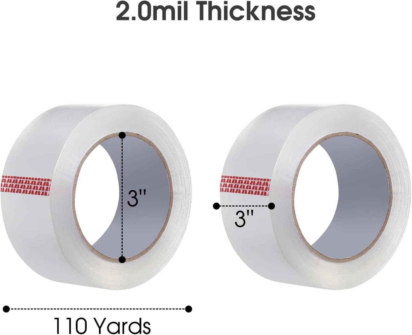Pacific Mailer Clear Packing Tape, Packaging Tape for Shipping Packaging Moving Sealing, 3 Inch Wide, 2.0mil Thickness, 110 Yard Per Roll [Pack of 12 Rolls]