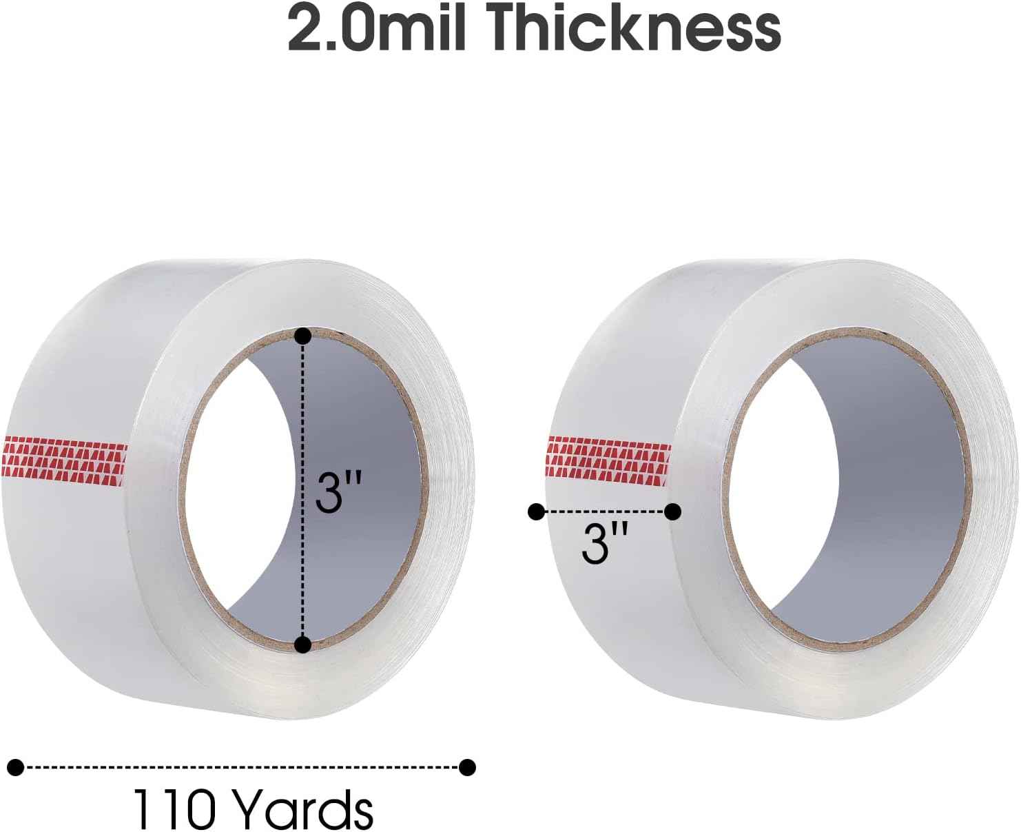 Pacific Mailer Clear Packing Tape, Packaging Tape for Shipping Packaging Moving Sealing, 3 Inch Wide, 2.0mil Thickness, 110 Yard Per Roll [Pack of 12 Rolls]
