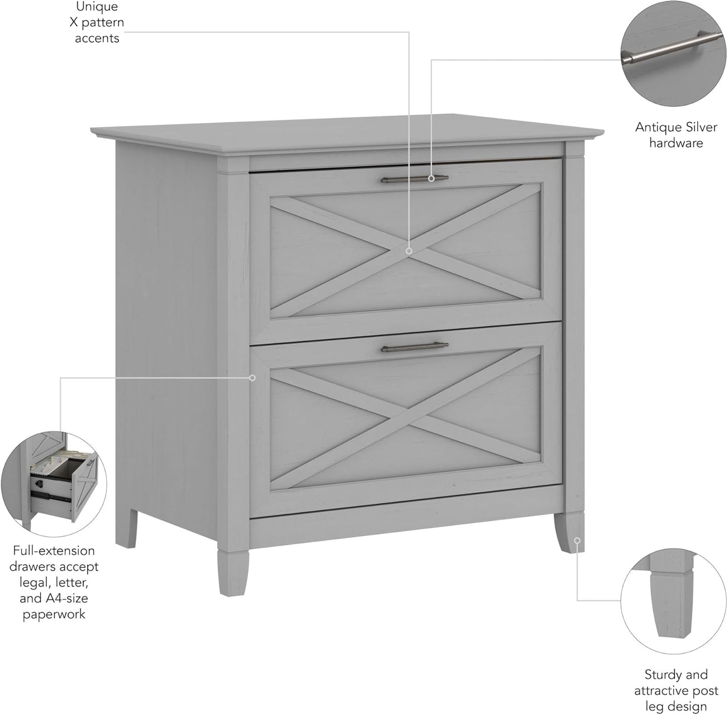 Bush Furniture Key West 2 Drawer Lateral File Cabinet in Cape Cod Gray | Document Storage for Home Office | Accent Chest with Drawers