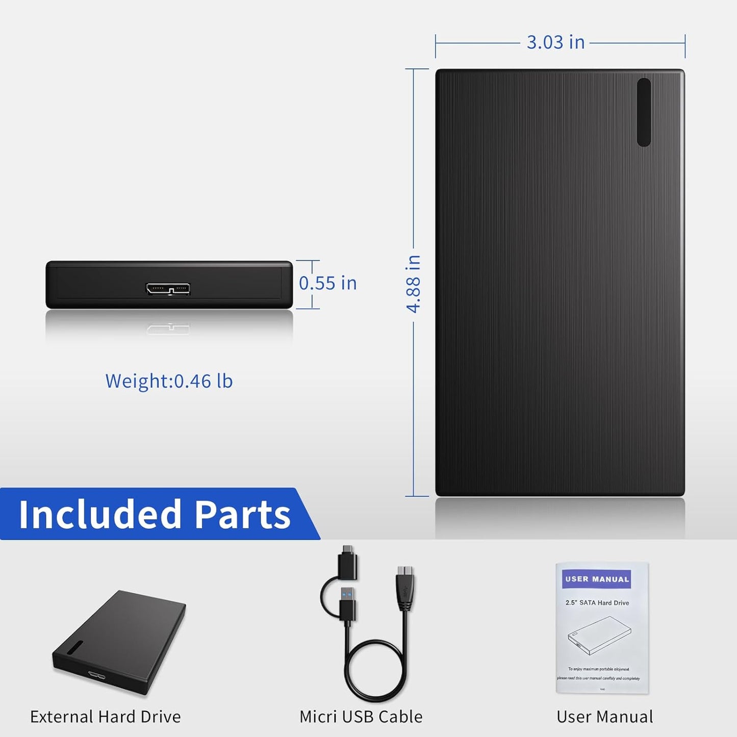 160GB External Hard Drive HDD Portable – USB 3.0 & Type-C Storage for PC, Mac, Desktop, Laptop, Xbox, PS4, PS5 – Backup Drive for Photos, Movies, Music, Games – Plug & Play, High Speed Data Transfer