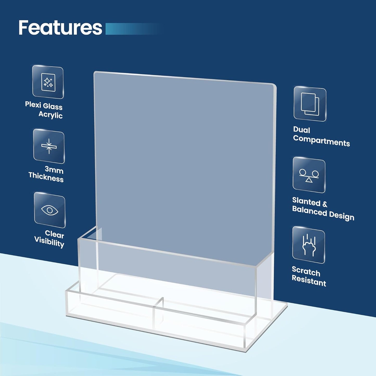 2 Pack Acrylic Flyer Holder 8.5 x 11 Clear Brochure Display Stand with Acrylic and Business Card Holder, Plastic Flyer Display Stand for Magazine, Pamphlet, Booklets, Menu, Journals