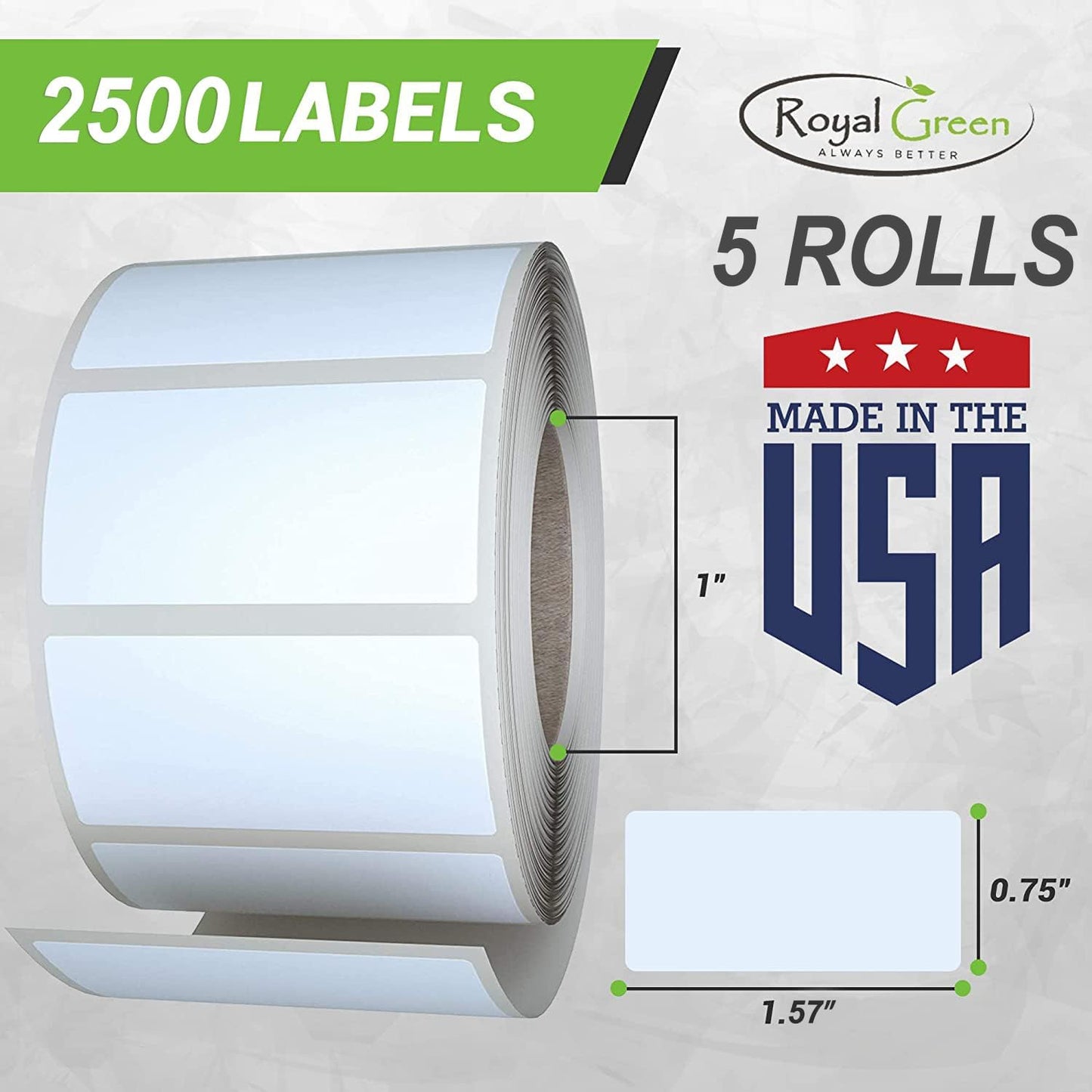 Small Color-Coding Label Roll 40mm x 19mm, 5 Rolls- 2500-Pack, Rectangular Labels Paper Stickers Bulk 1.57in x 0.75 in (Forest Green) by Royal Green