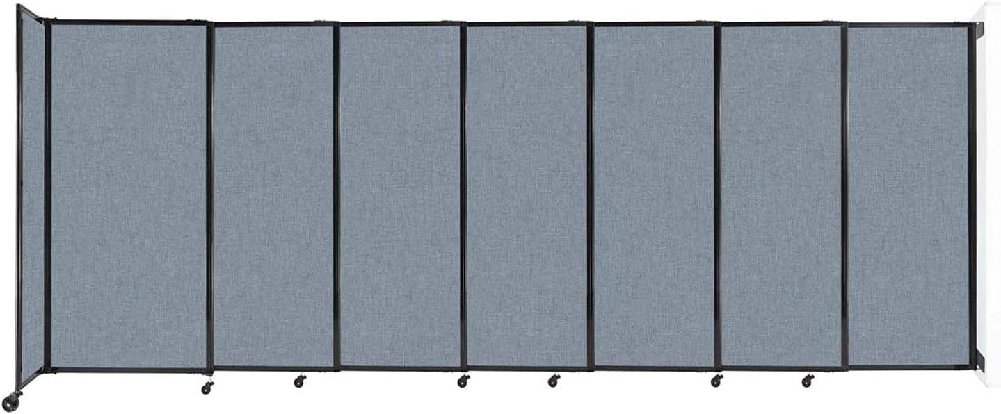 Wall-Mounted Sliding StraightWall Room Divider | Adjustable Widths | Locking Wheels | Room Separator | Up to 15'6" Wide x 6' Tall Powder Blue Fabric Panels - Lumora Desk