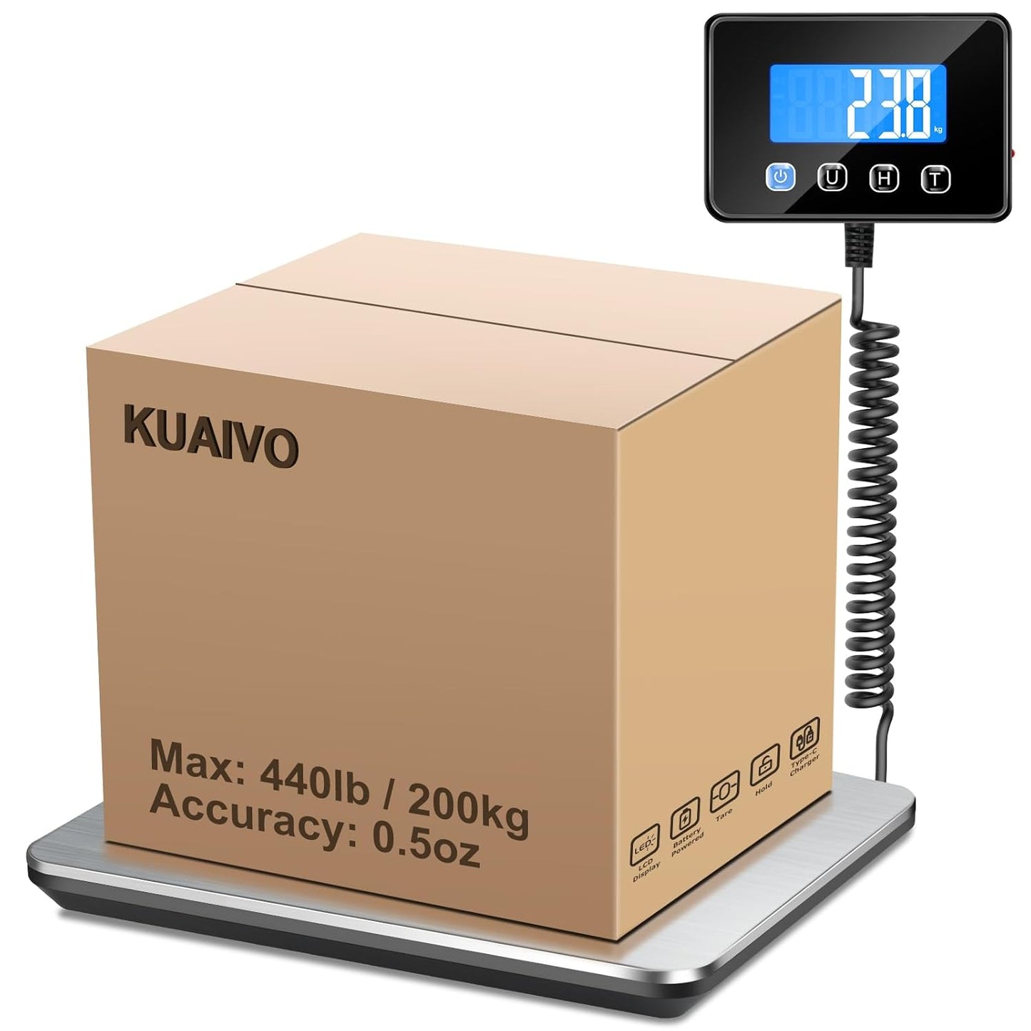 Luggage Scale 440lb Digital Shipping Scale with 0.35oz Accuracy, Tare/Hold, USB & Battery, Portable Postal Package Scale for Travel, Home, Office - Lumora Desk