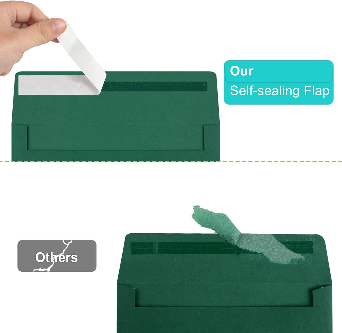 65 Pack Dark Green Self Seal Envelopes - A4, 4x6 Sizes for Invitations, Weddings, Photos, Greeting Cards & Mailing - Lumora Desk