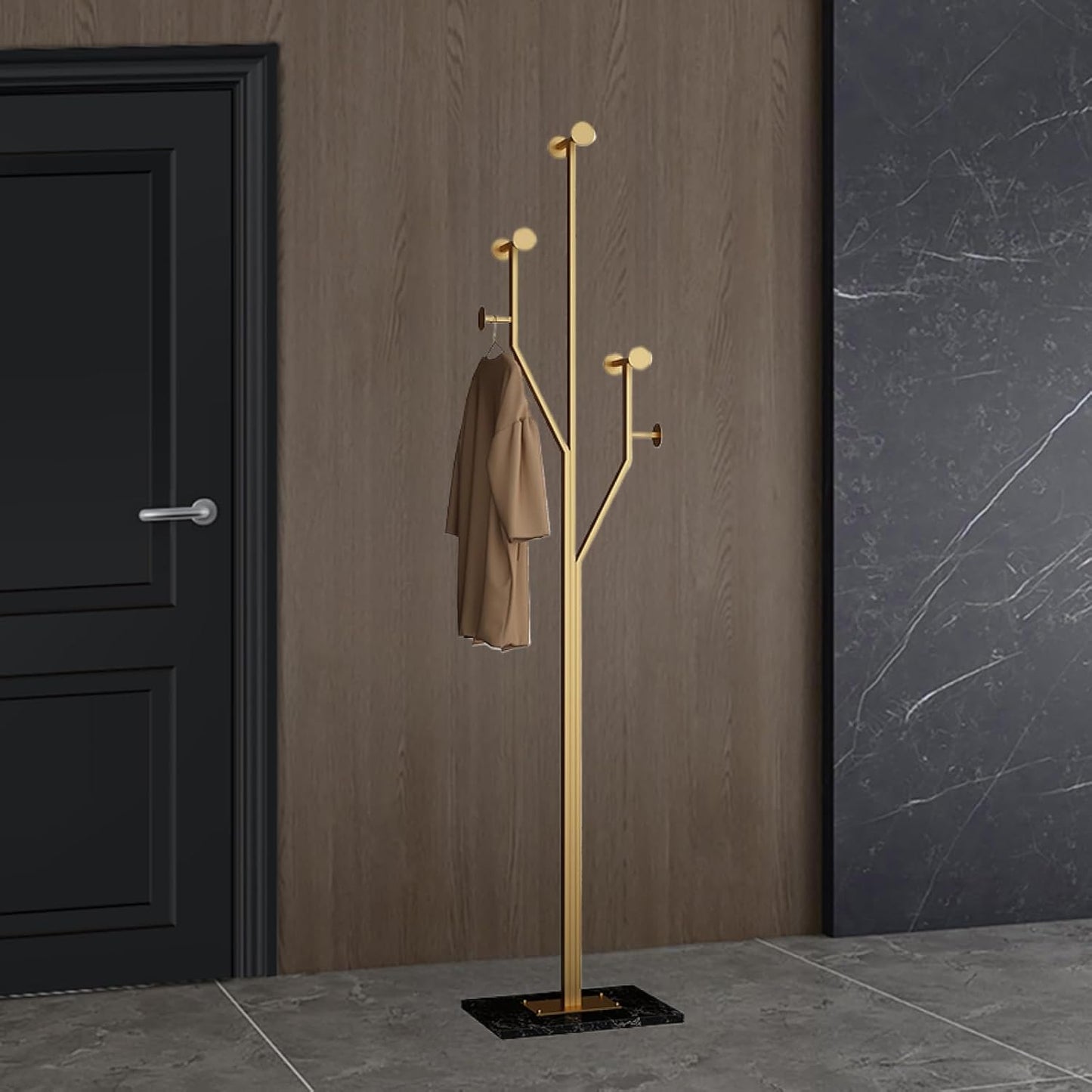 Heavy Duty Coat Rack Tree-shaped Metal Freestanding Coat Tree with Sturdy Marble Base Corner Coat Rack for Bedroom Entryway Hallway 14.96 x 10.24 x 68.9 Inches (Gold) - Lumora Desk