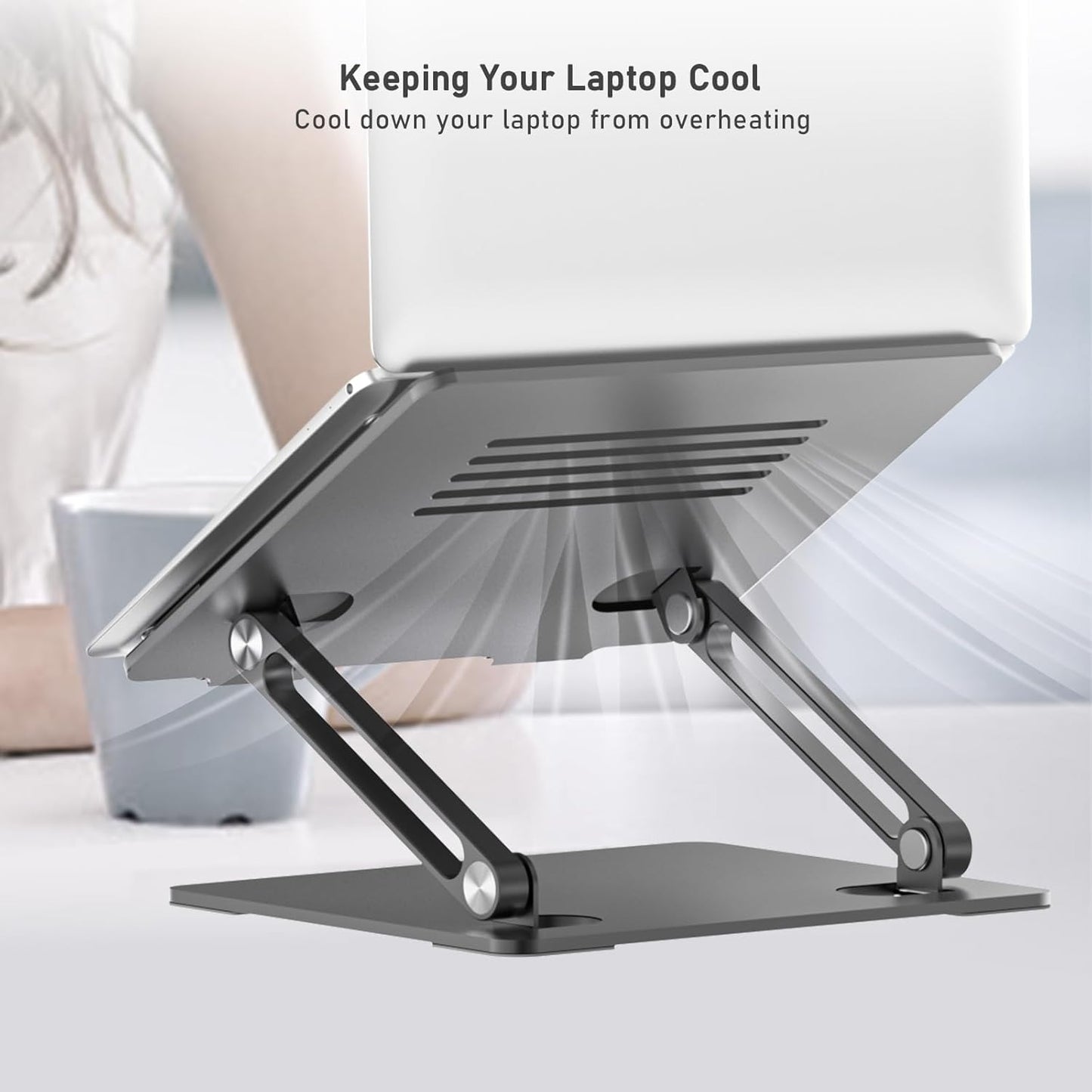 BoYata Laptop Stand, Adjustable Laptop Riser Ergonomic Computer Stand for Desk, Laptop Holder Compatible for MacBook Pro/Air, Surface Laptop and Other Laptops up to 15 Inches-Space Gray
