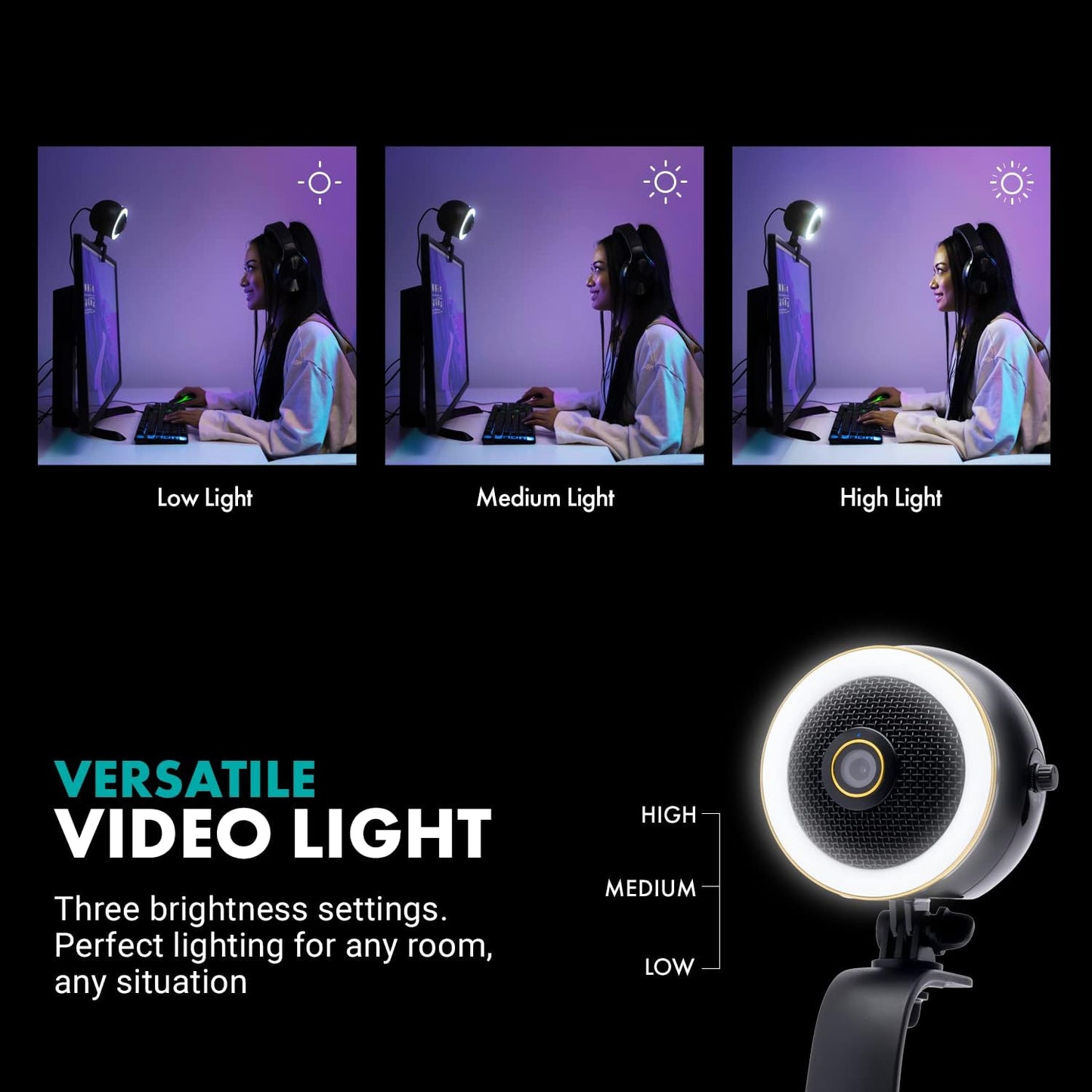 Movo WebMic HD Pro All-in-One Webcam with Microphone and Ring Light- 1080p HD Camera, Pro Cardioid Condenser Microphone, LED Ring Light -HD Webcam for Streaming, Video Conferencing, Recording, Gaming