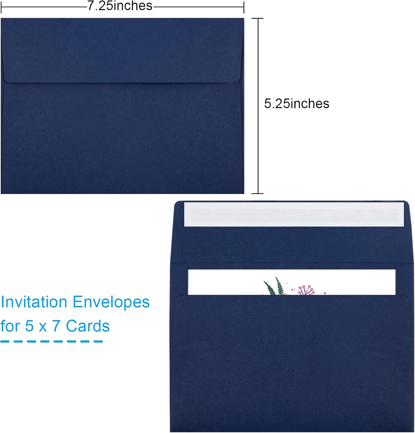 50 Pack 5x7 Envelopes - Self Seal for Invitations, Weddings, Photos & Greeting Cards (Navy Blue) - Lumora Desk