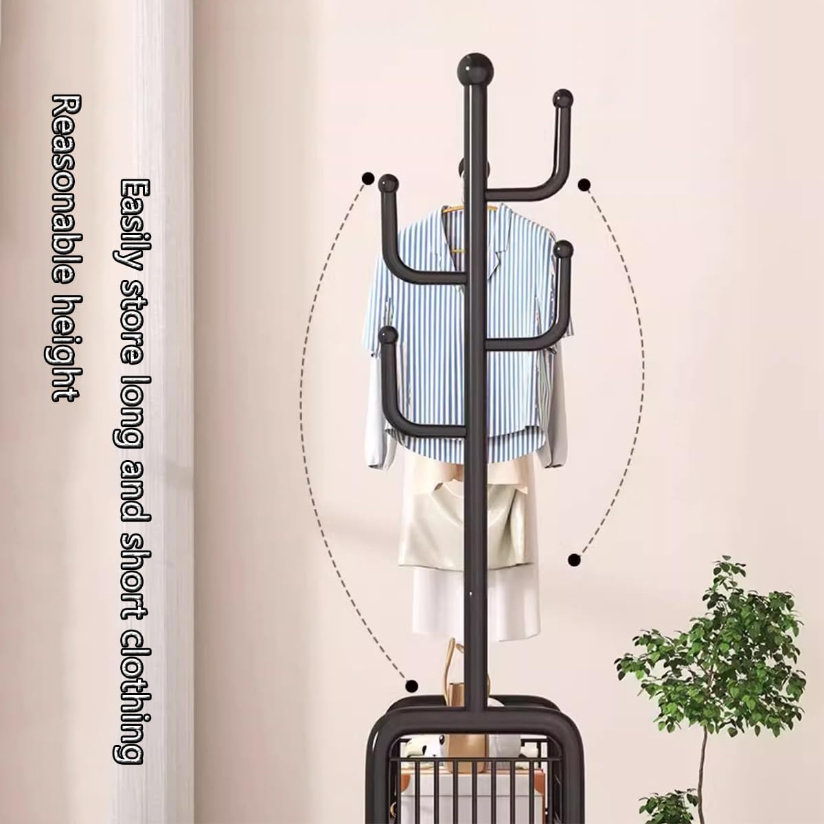 Clothes Garment Rack, Heavy Duty Clothes Rack with Wheels, Portable Clothing Rack with Storage Basket for Hanging Clothes,Gold
