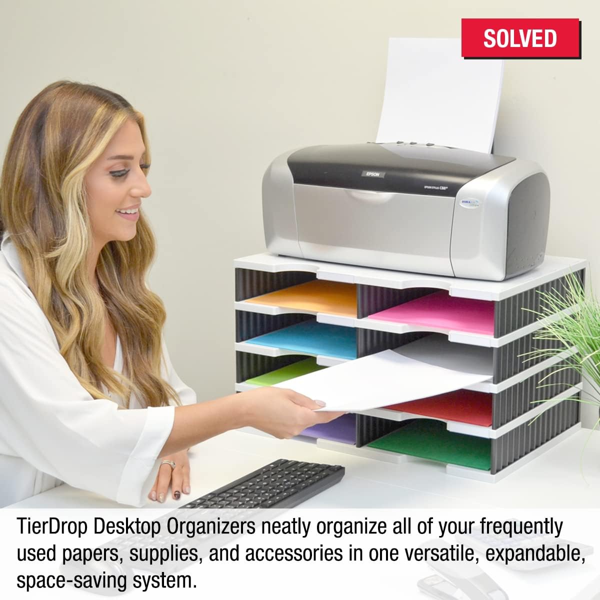 Ultimate Office TierDrop Desktop Organizer/Forms Mailroom Classroom Sorter, 8-Compartments with Optional Add-On Tiers for Easy Expansion, Gray w/Black…