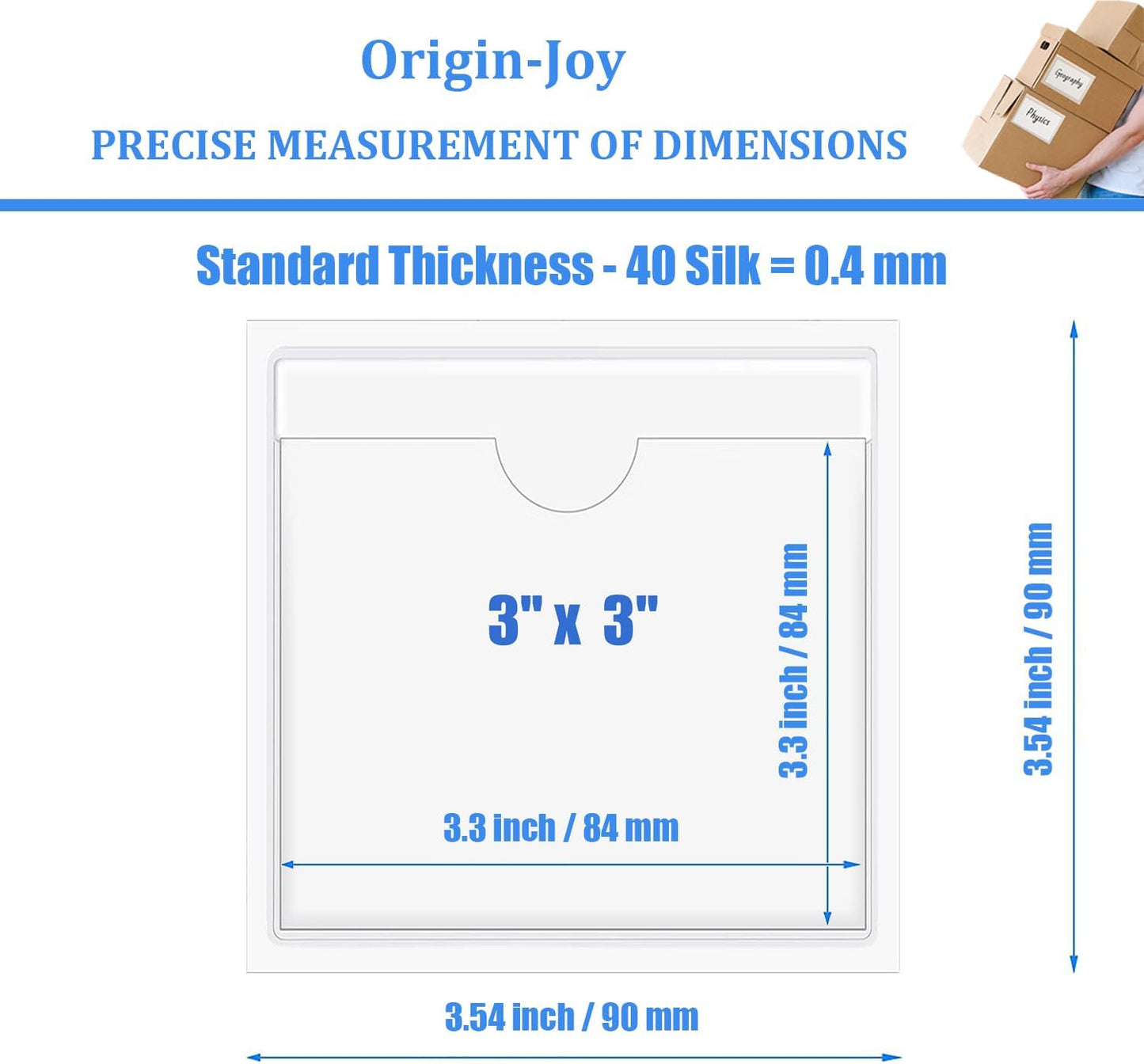Origin-Joy 35 PCS Self Adhesive Index Card Pockets with Top Open, Clear Plastic Label Holder for Cards of Note, Library and Business, Adhesive Label Pockets & Card Holder (3 x 3 inch)