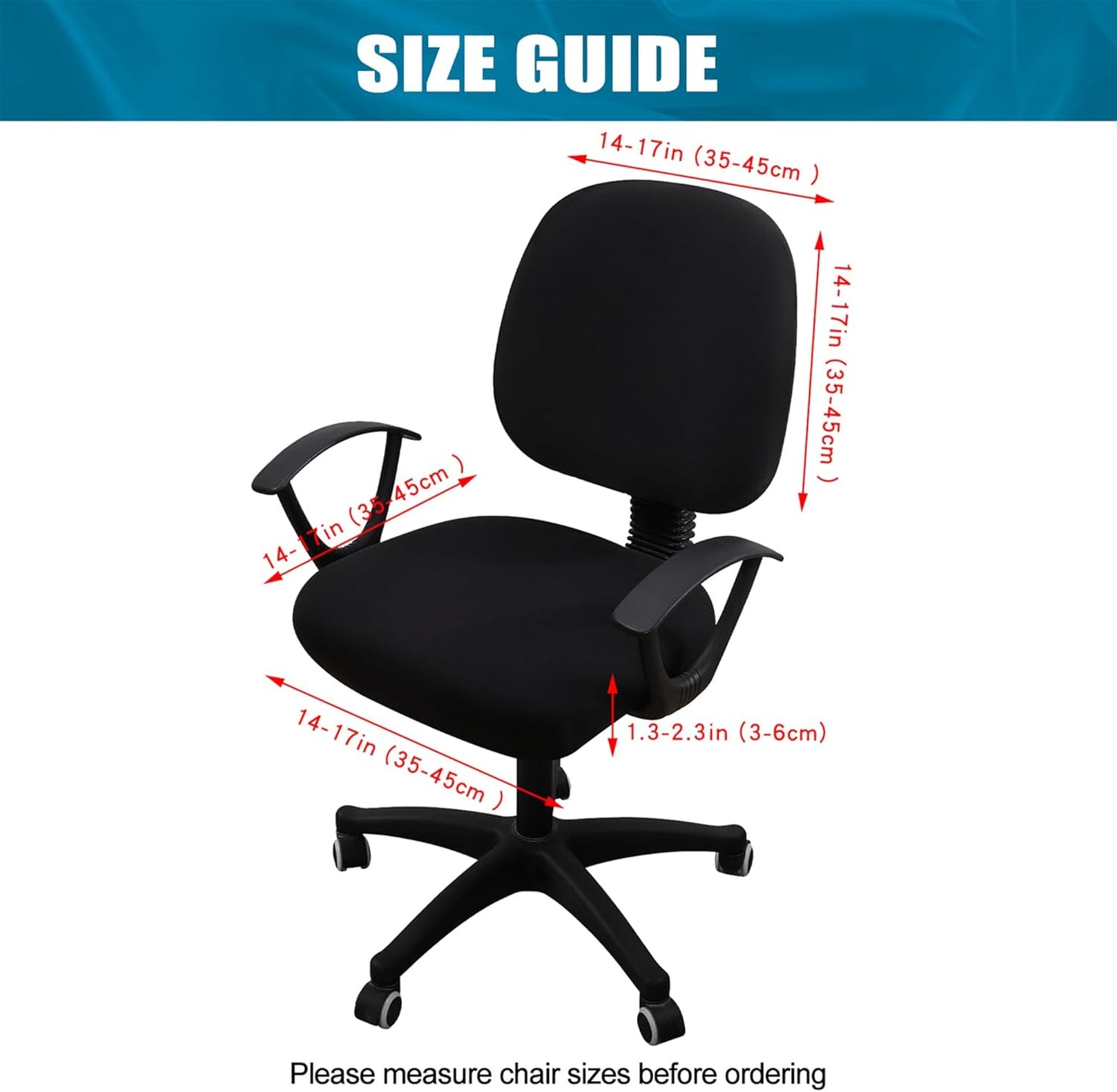 Smiry Stretch Printed Office Computer Chair Covers, Universal Washable Removable Desk Rotating Chair Slipcovers Protector, Seat + Backrest Cover - Black