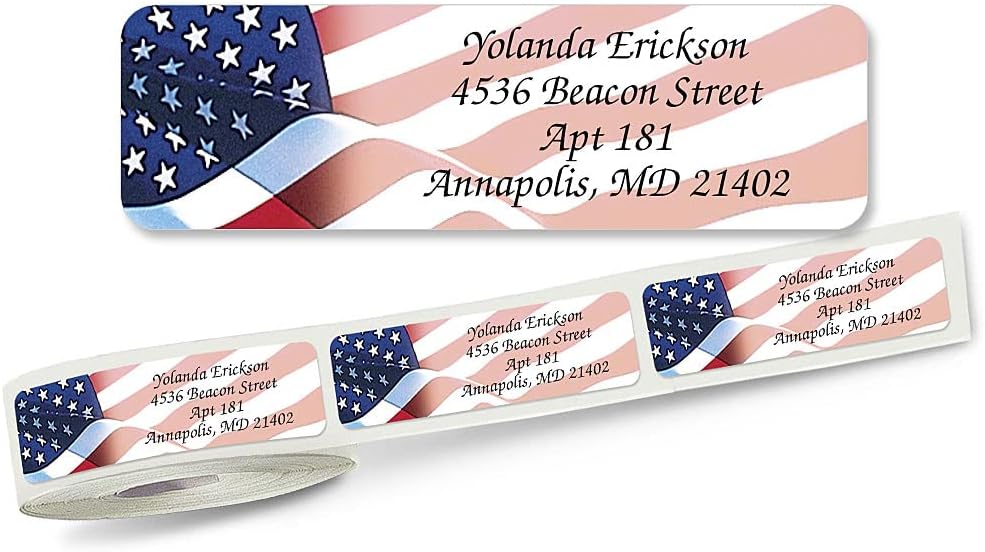 Colorful Images American Glory Patriotic Rolled Personalized Return Address Mailing Labels with Dispenser, Customize with Name & Shipping Address, 500 ¾” x 2½” Self Adhesive, Easy Peel Label Roll - Lumora Desk
