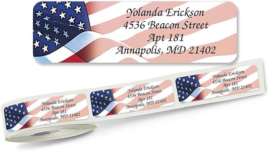 Colorful Images American Glory Patriotic Rolled Personalized Return Address Mailing Labels with Dispenser, Customize with Name & Shipping Address, 500 ¾” x 2½” Self Adhesive, Easy Peel Label Roll - Lumora Desk