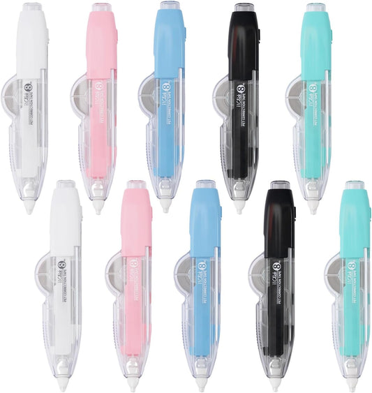 10 PCS Correction Tape Pens White-Out Applicator with Protective Cover, Smooth Ink Tape, Aesthetic Pen Design for School & Office Supplies (Retractable & Refillable)
