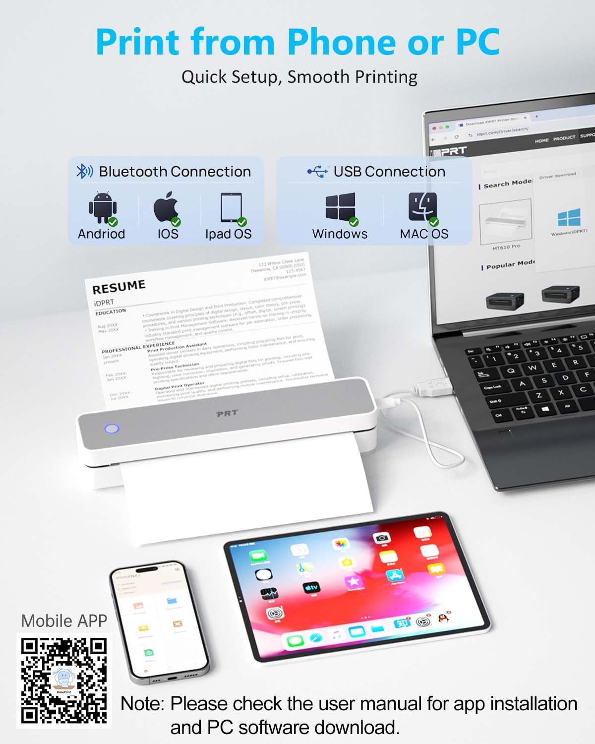 Inkless Portable Printer for Travel, Wireless Thermal Printer Support 8.5 x 11 Inch US Letter A4 B5, Bluetooth Mobile Printers with iOS, Android, Laptop for Home Use, Car, Office, School, Grey - Lumora Desk
