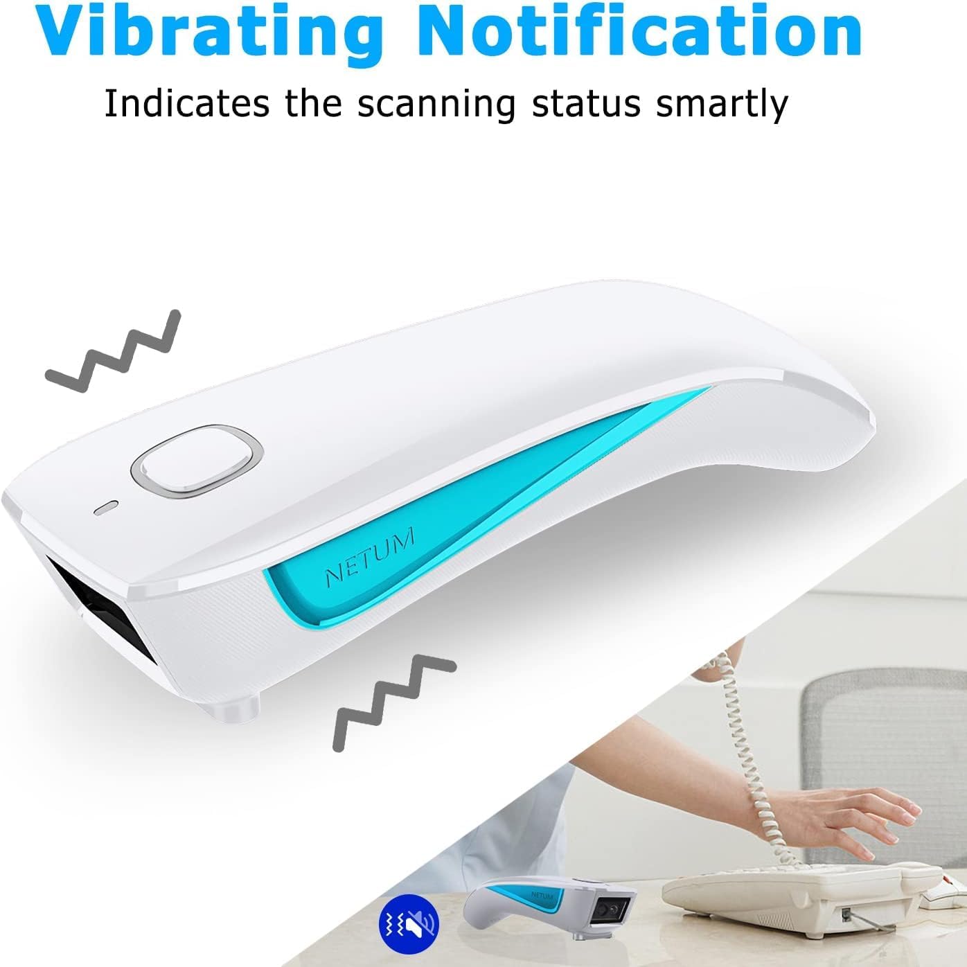 NETUM Upgraded Mini Wireless QR Barcode Scanner, 3 in 1 Bluetooth Portable Pocket Small 1D 2D Bar Code Reader, Automatic Fast, Precise scanning for POS, C850 White