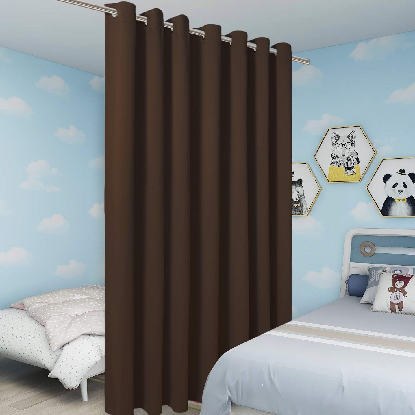 BONZER Extra Wide Room Divider Curtain Screen Partitions Total Privacy Wall Noise Reducing Blackout Curtains for Living Room, 96L x 150W Inch (8L x 12.5W ft), 1 Panel, Chocolate
