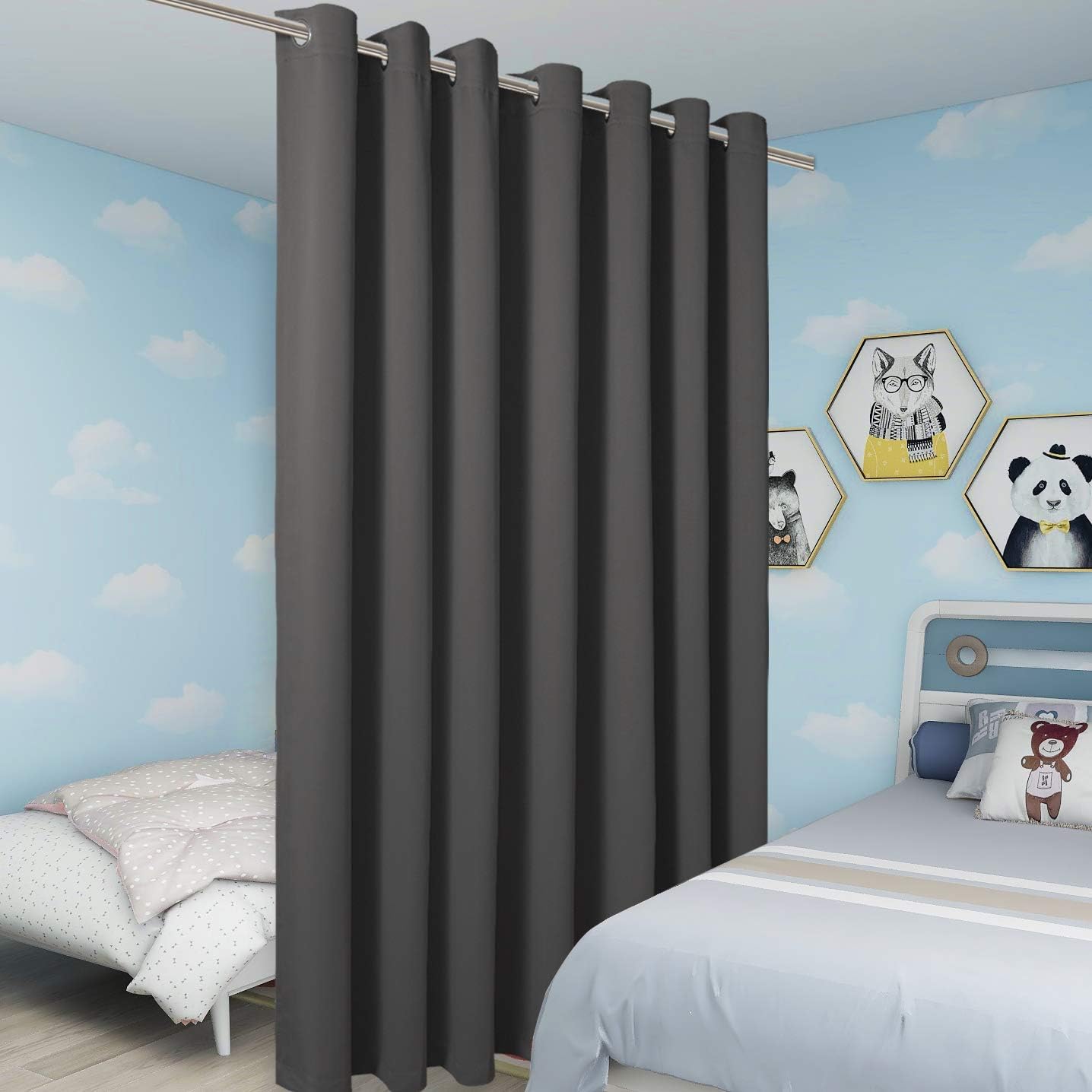 BONZER Extra Wide Room Divider Curtain Total Privacy Wall Grommet Top Thermal Insulated Blackout Curtains for Slide Window, 96L x 120W Inch (8L x 10W ft), 1 Panel, Dark Grey