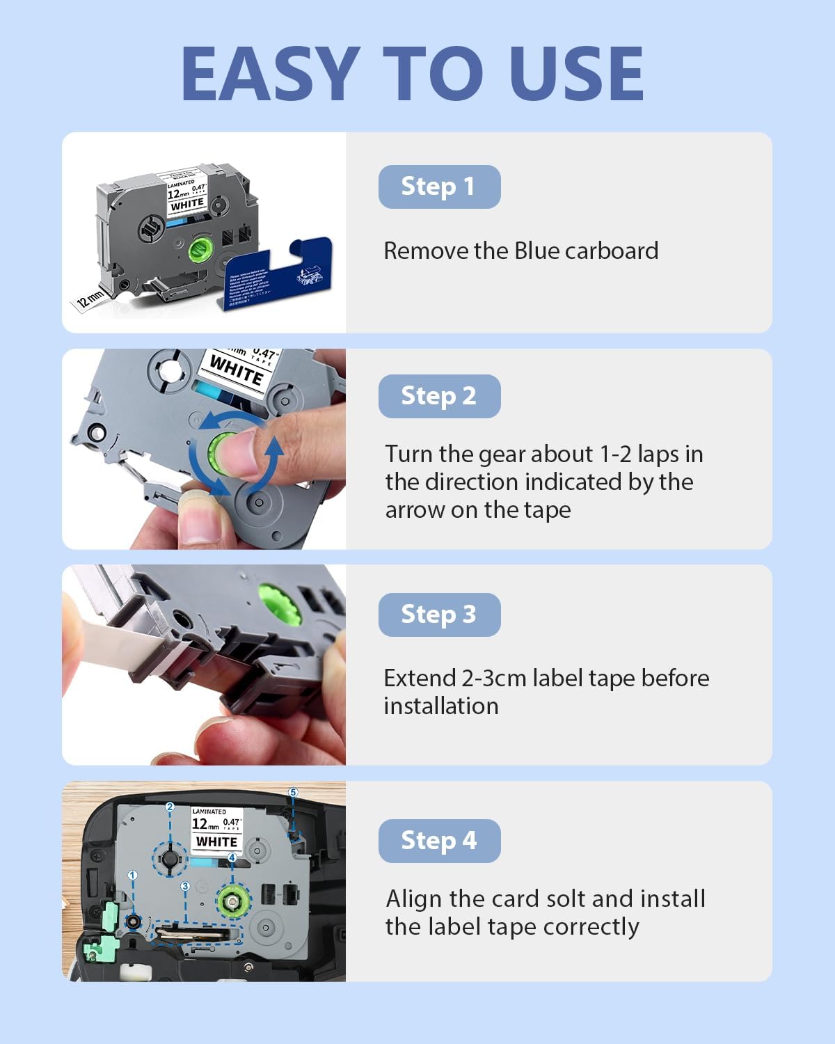 6-Pack TZe-231 Label Tape TZ Tape 12mm 0.47 Laminted White Compatible for Brother Ptouch Label Maker Tape TZe231 TZe-2312pk TZ-231 Refills for P Touch PT-D210 PTD220 H110 D610BT D400, 1/2" x 26.2 ft