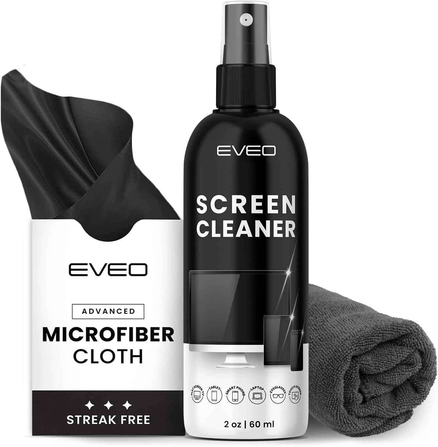 Screen Cleaner Spray and Wipe - TV screen cleaner spray and 2 Microfiber cloths, Computer Screen Cleaner, TV screen cleaner for Smart TV & Monitor, Laptop, MacBook, iPad and Electronic Devices - (2oz)