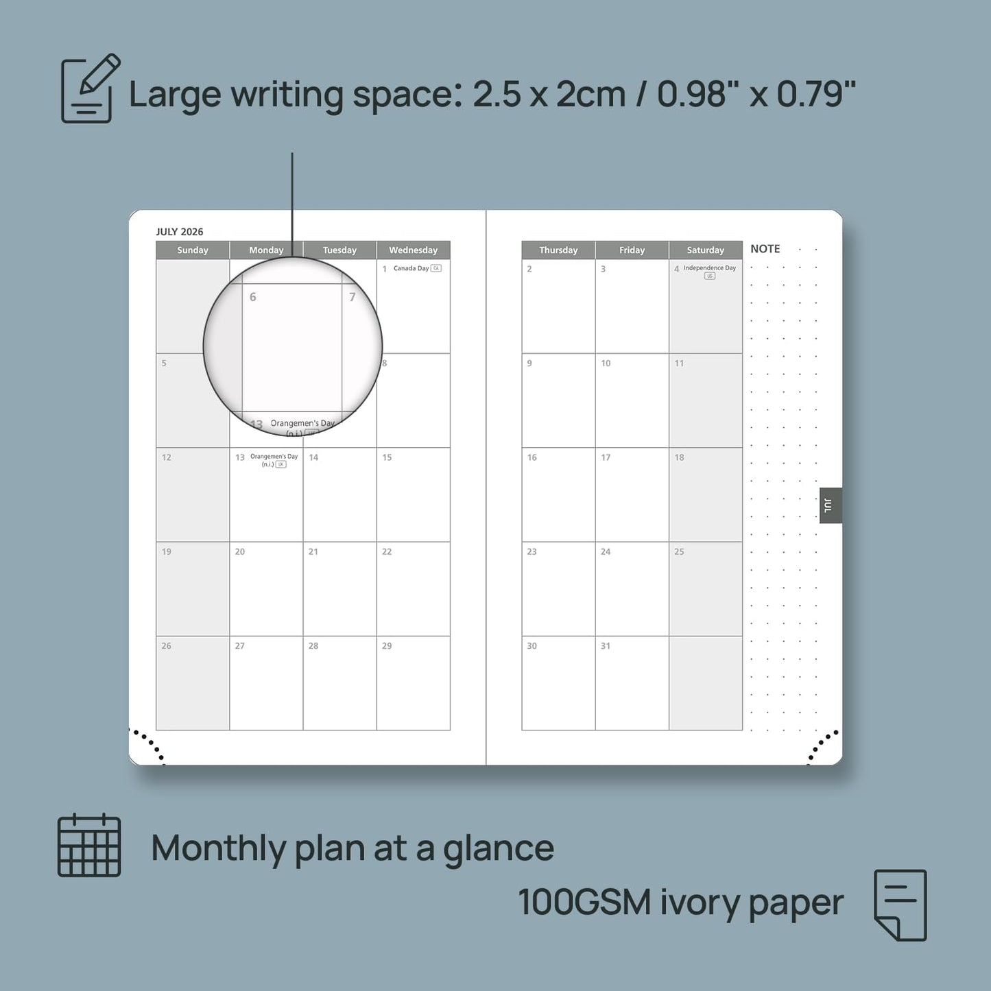 POPRUN Weekly Planner 2026 Pocket Size Calendar (4" x 6.25") 12 Months Notebook with Horizontal Layout, Leather Soft Cover, Inner Pocket, 100GSM Thick Paper, Pen Holder - Cerulean Blue