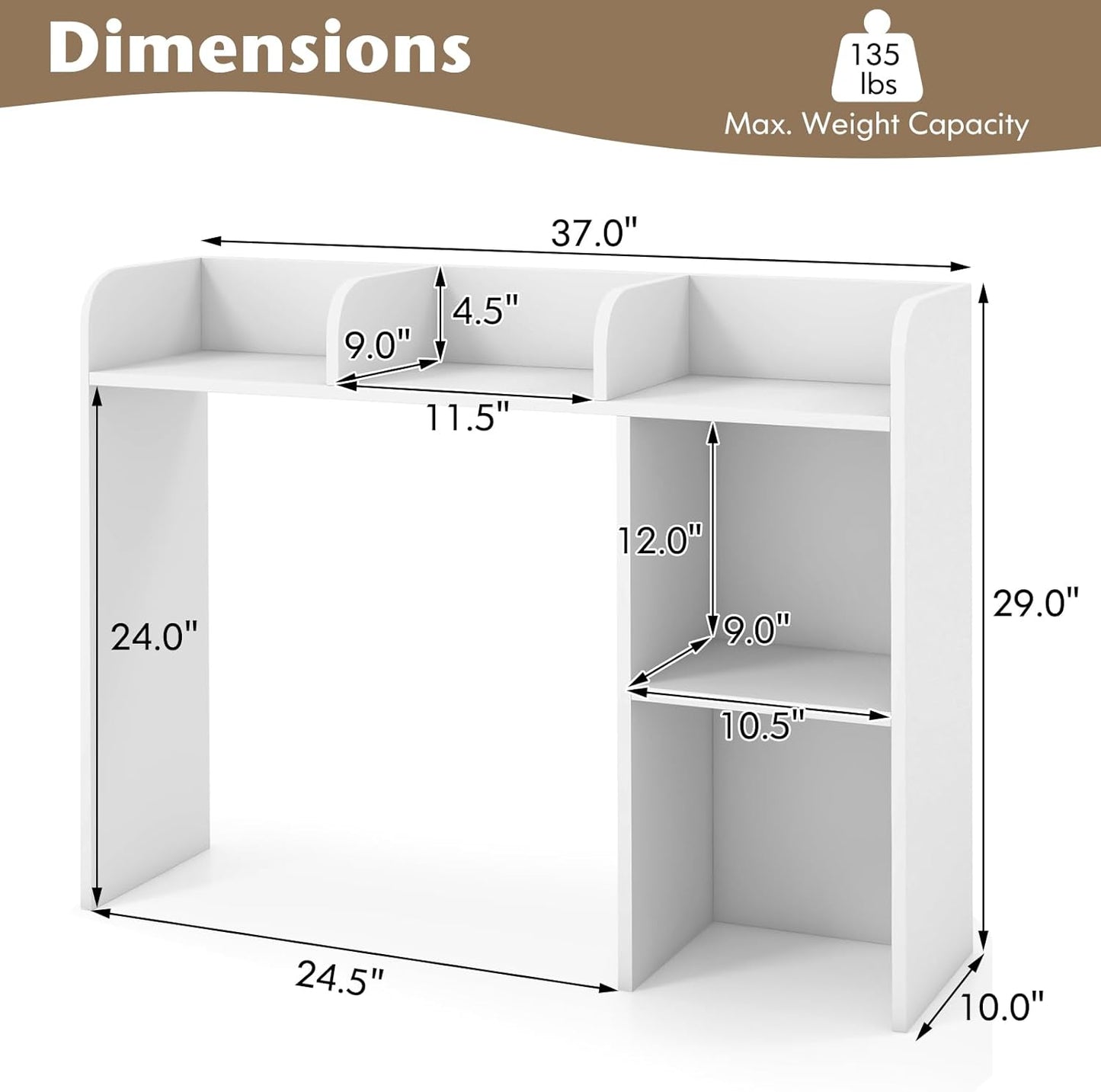Tangkula Desktop Bookshelf, Countertop Storage Hutch with 5 Shelves for Computer Desk, Desk 3-Tier Display Rack, Multipurpose Wood Desktop Hutch Storage Organizer for Dorm Office Home