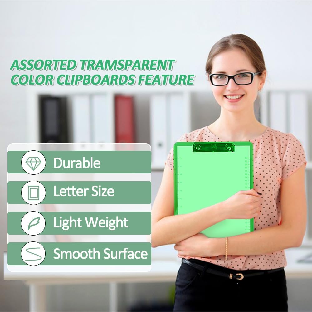 Plastic Clipboards, PANDRI 36 Pack Clear Colored Clipboards, Low Profile Clip Board 12.5 x 9 Inch Standard Letter Size, Office Supplies Classroom Teacher