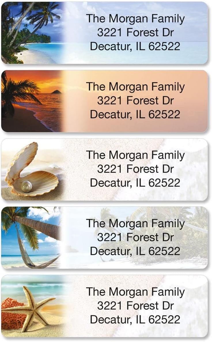 Colorful Images Tropical Paradise Rolled Personalized Return Address Mailing Labels with Dispenser, Customize with Name & Shipping Address, 500 ¾” x 2½” Self Adhesive, Easy Peel Label Roll - Lumora Desk