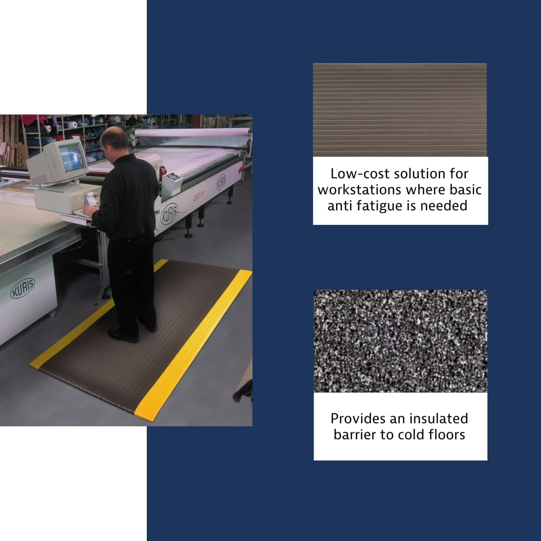 Notrax 410 Airug® 3' x 5' x 3/8" Anti Fatigue Mat, Enhanced Slip Resistance with Beveled Edges and Ribbed Surface, Ideal for Industrial and Commercial Workplaces, Black/Yellow, 410S0335BY