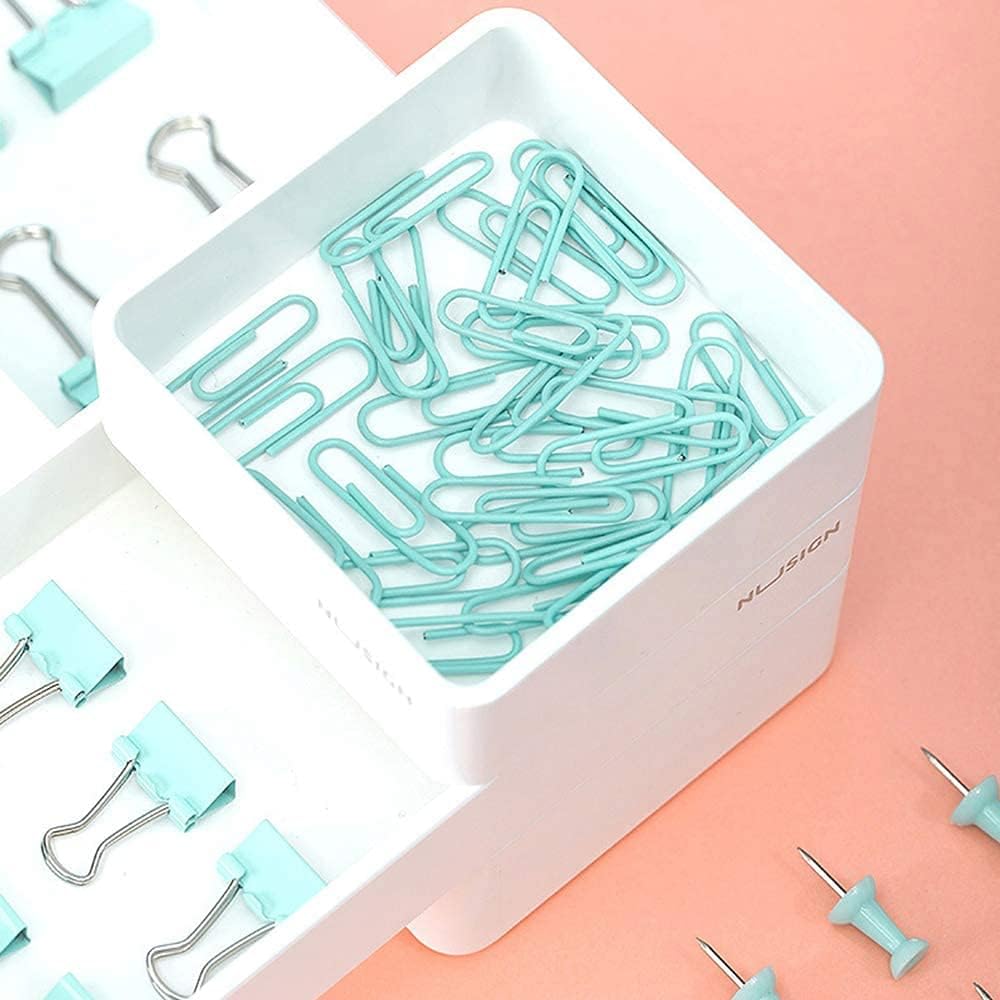 Paper Clips and Binder Clips Set, Metal Assorted Sized Binders with Push Pins, Cute Office Supplies for Desk, Desk Accessories (Green Set of 3)
