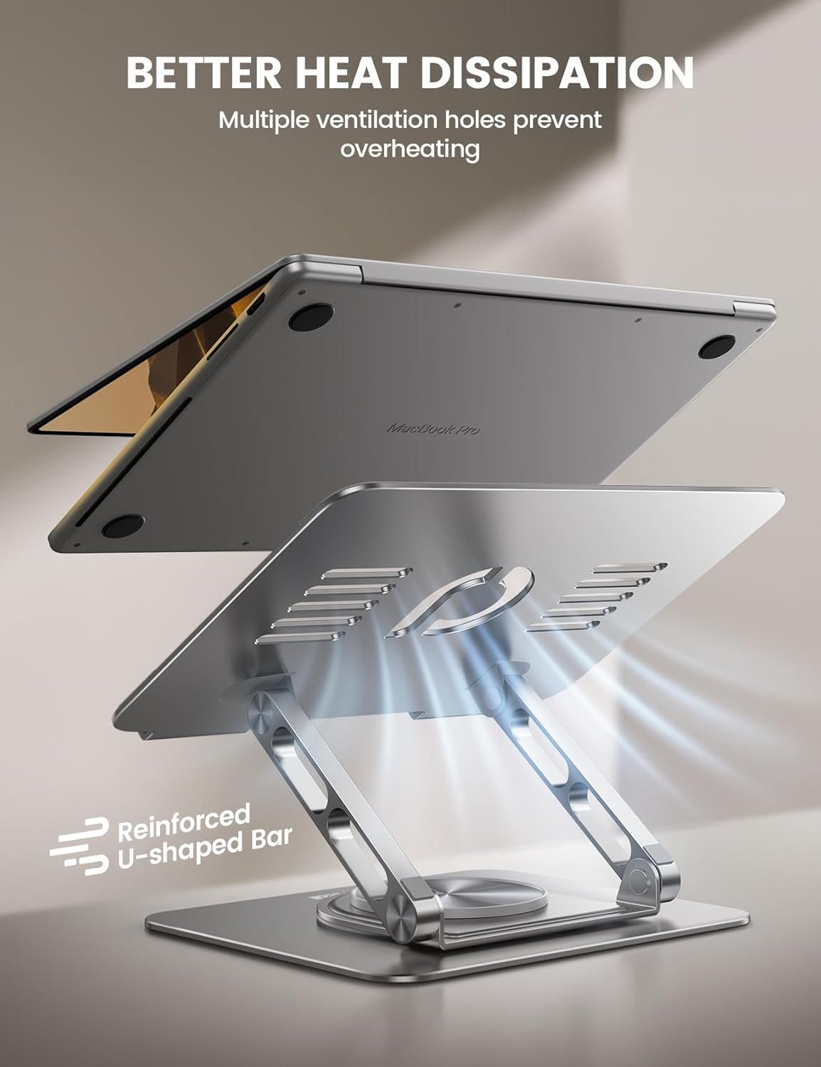 Lamicall Adjustable Laptop Stand for Desk - 360 Rotating Base Ergonomic Computer Stand, Aluminum Laptop Riser Foldable Protable for Office Home fits MacBook Neo Air Pro, Dell, HP (10-17.3'') -Sliver