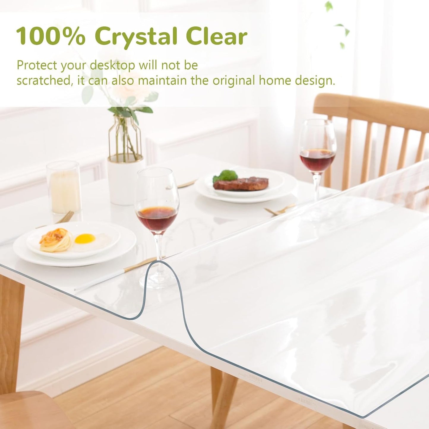 36 x 52 Inch Clear Table Cover Protector, Clear Table Protector for Dining Room Table, 1.5mm Plastic Table Cover, Waterproof Table Pad for Kitchen, Office