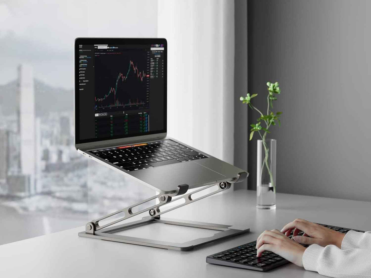 Laptop Stand for Desk - Adjustable Laptop Holder, Portable Laptop Riser with Multi-Angle Height Adjustable Computer Stand for MacBook Air/Pro and More Notebooks 10-17.3" - Grey