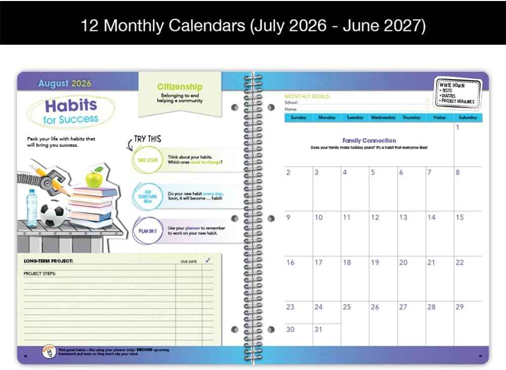 Dated Middle High School Student Planner 2026-2027 Academic School Year, Large (8.5" by 11") Matrix Style Datebook with Classic Middle/High Matrix Cover