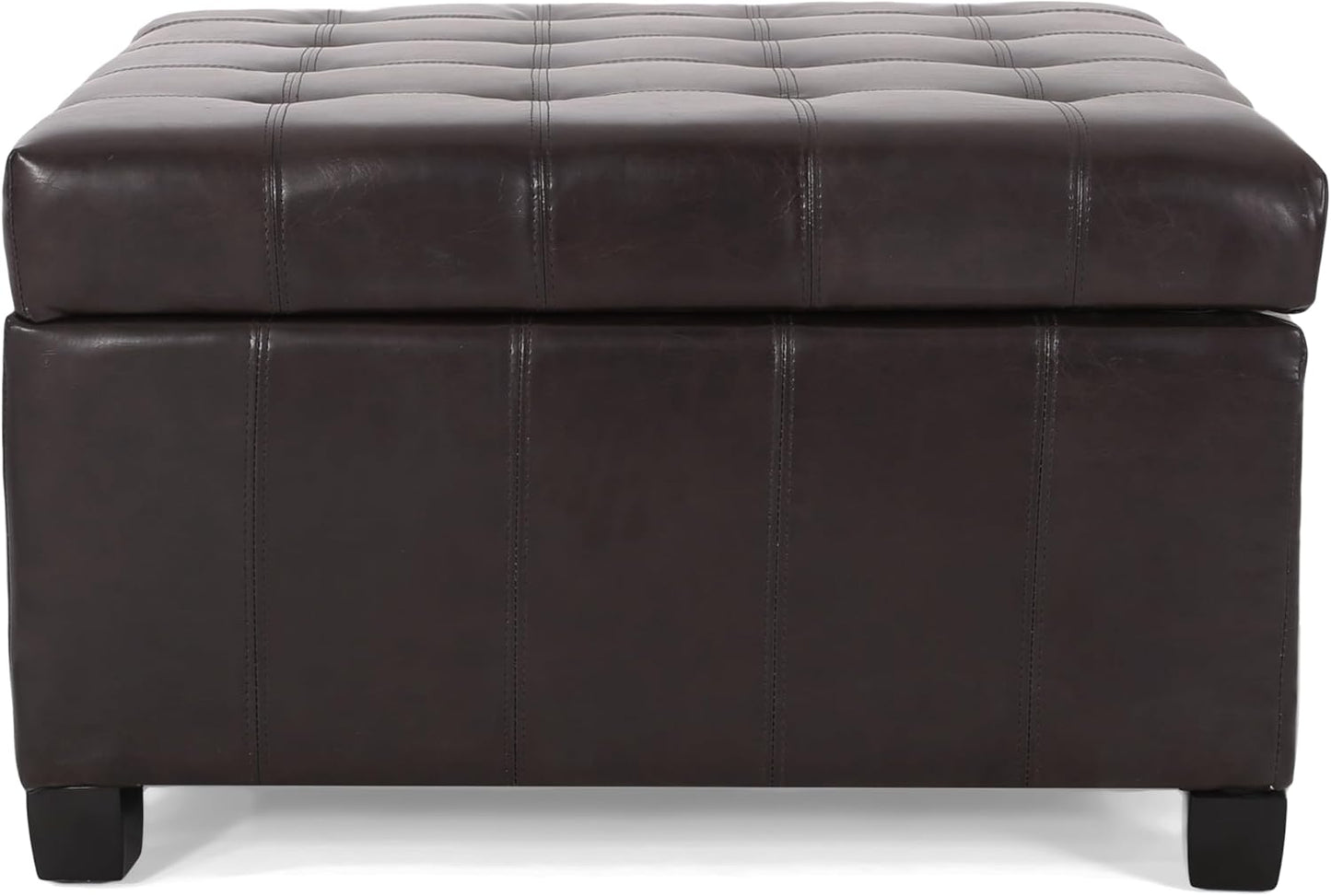 Large Square Storage Ottoman Upholstered Button Tufted Coffee Table with Solid Wood Legs, 30" PU Leather Foot Stool Oversized Ottoman Foot Rest for Sofa Couch Living Room Bedroom, Brown