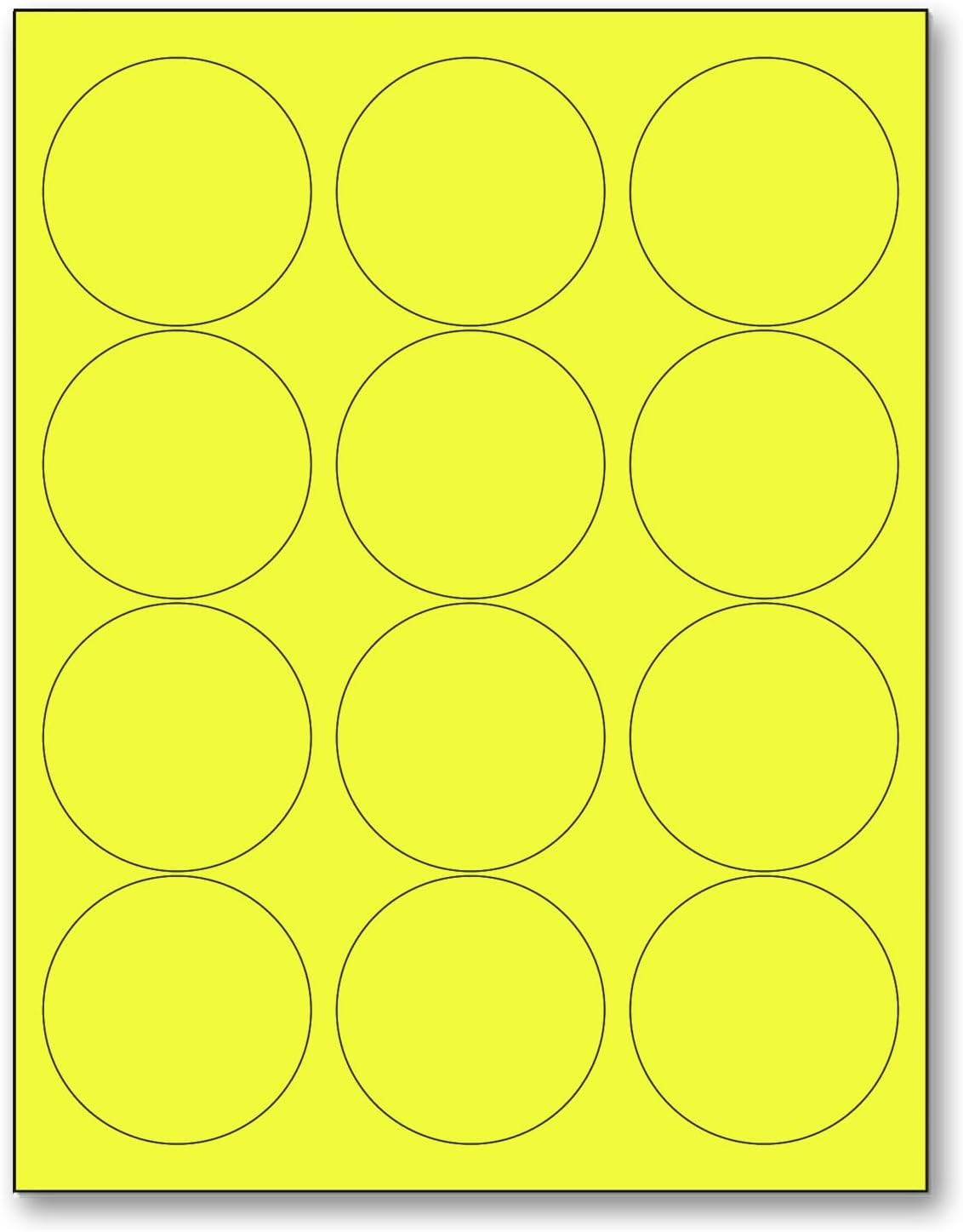 NextDayLabels - 8-1/2 x 11 Neon Color High Light Fluorescent Labels for Laser & Inkjet Printer (Yellow Fluorescent, 2.5" Round - 12 Per Page | 300 Labels)