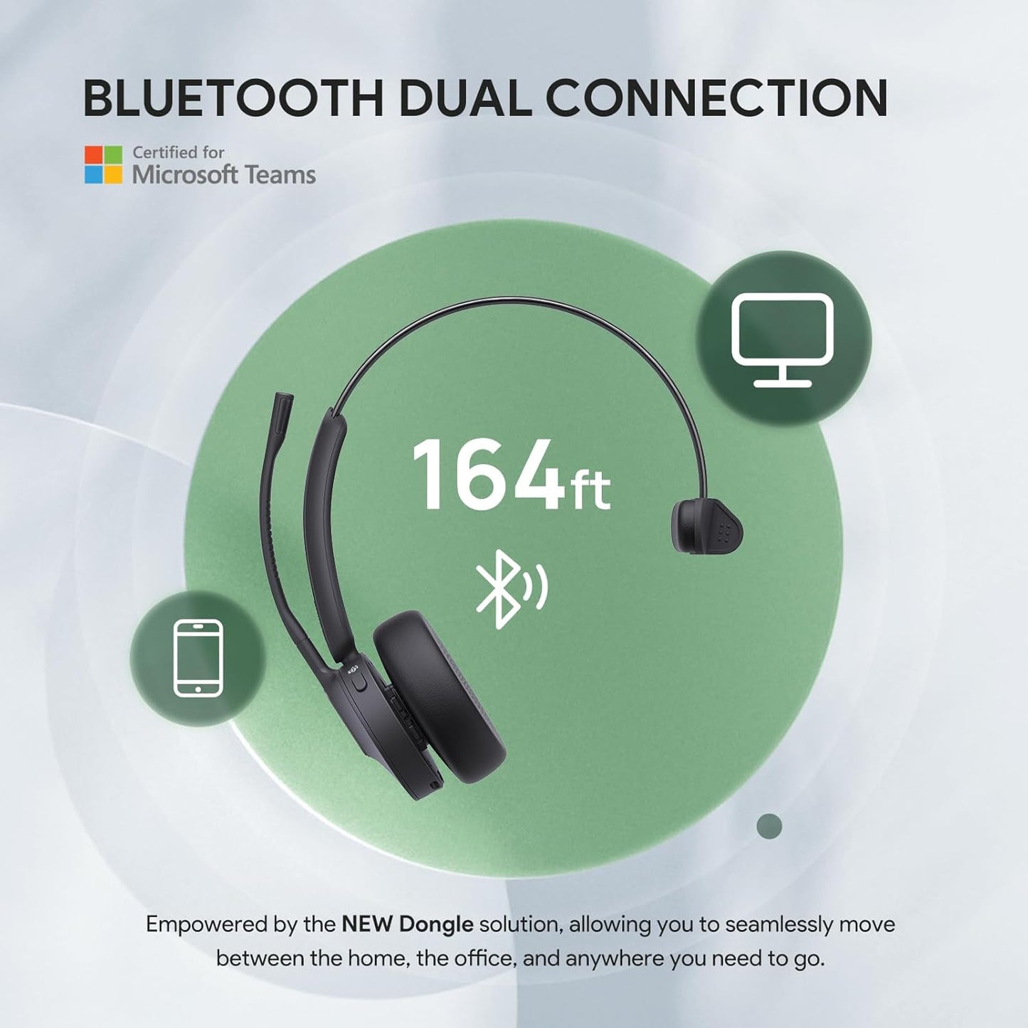 Yealink BH70 Mono UC Wireless Bluetooth Headset with Microphone for Work, up to 35h Talking Battery Life, 3-Mic Noise Cancellation, 91g Lightweight Work Headsets for Open Office, USB-C to A