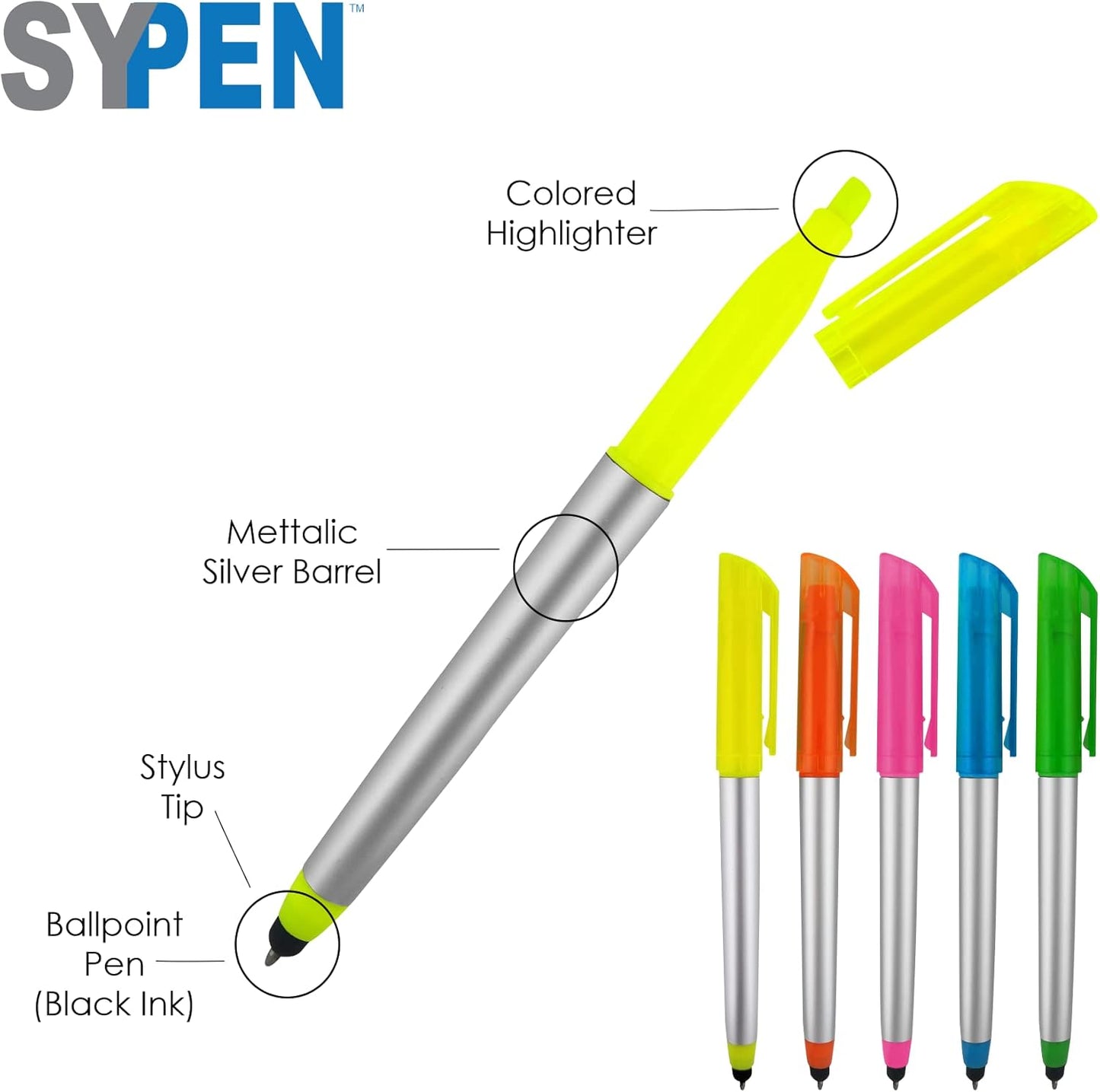 Personalized Pens with Highlighter and Stylus -250 Pack Bulk-Free Imprint - 3 In Highlighter, Ballpoint Pen, and Stylus Combo- add Custom Business Name, Logo or Gift Message- Pink
