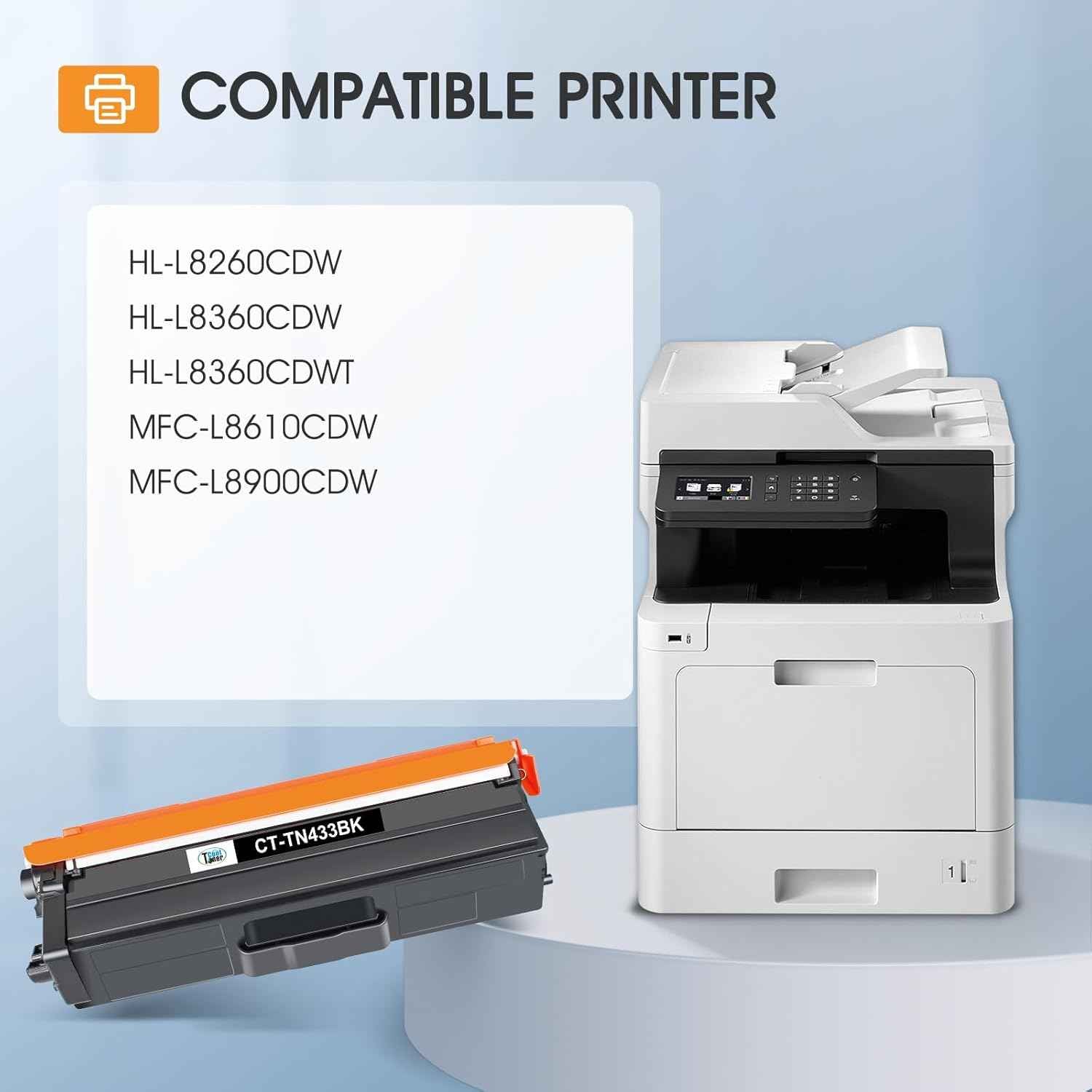 TN433 Toner Cartridge Set TN-433 TN431 MFC-l8900Cdw HL-L8360Cdw Replacement for Brother TN433 TN 433 TN-431 for Brother MFC l8900Cdw HL-L8260Cdw MFC-L8610Cdw HL-L8360Cdwt Printer Ink
