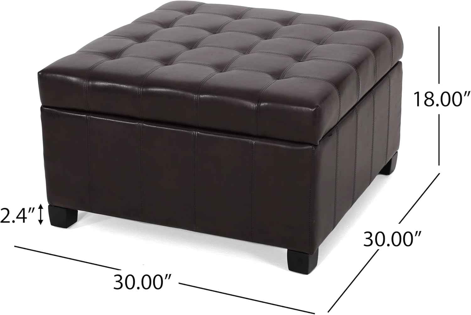 Large Square Storage Ottoman Upholstered Button Tufted Coffee Table with Solid Wood Legs, 30" PU Leather Foot Stool Oversized Ottoman Foot Rest for Sofa Couch Living Room Bedroom, Brown