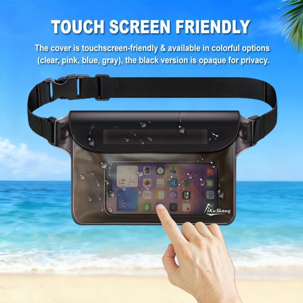 Waterproof Fanny Pack Phone Pouch - 32FT Submersible Triple Zip Lock Dry Bag, Touchscreen Passport Wallet Travel Pouch for Beach Cruise Swimming Kayaking Boating Essentials