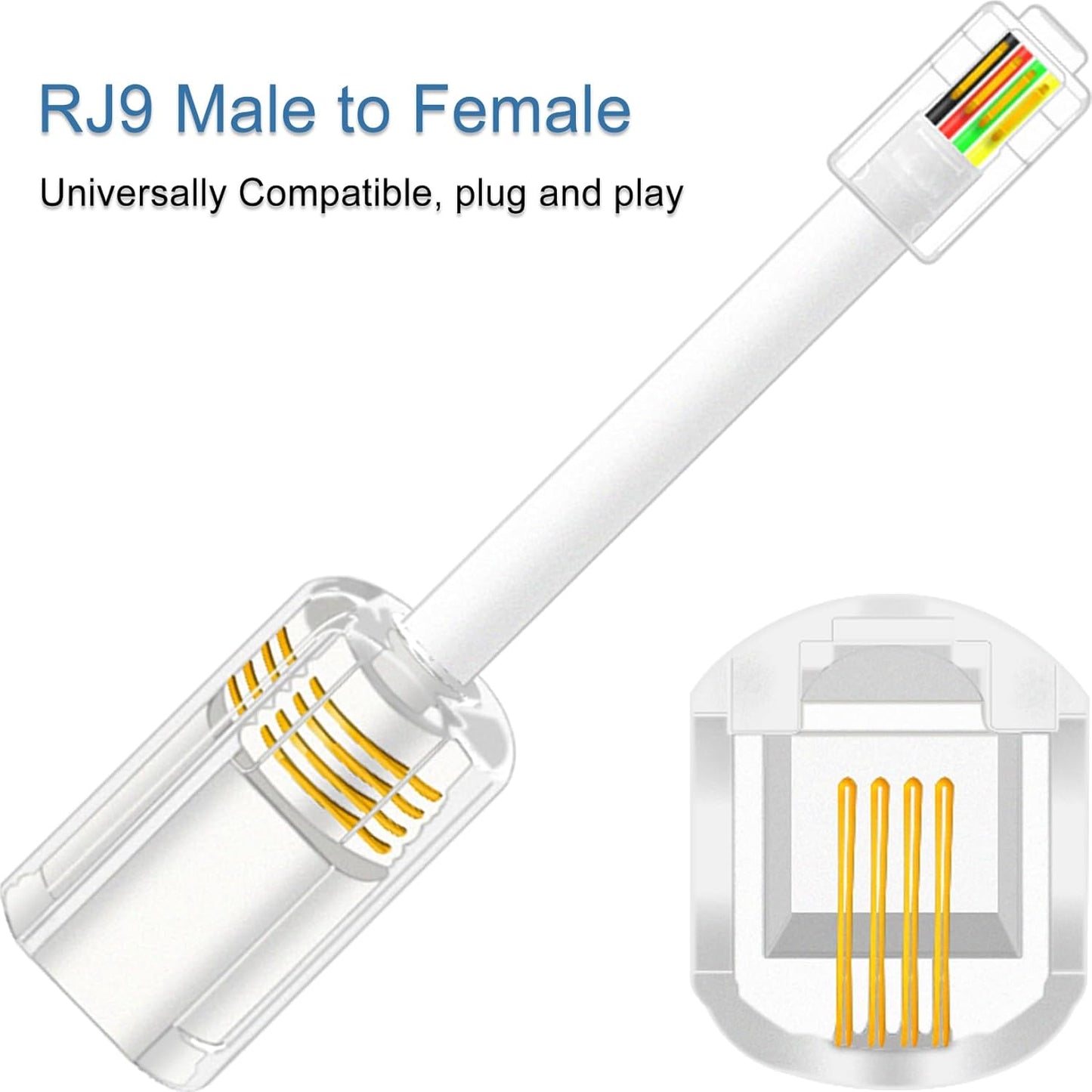 NECABLES 4Pack Phone Cord Detangler for Landline Telephone Handset Cord Detangler for Desk Phone RJ9 4P4C Male to Female White
