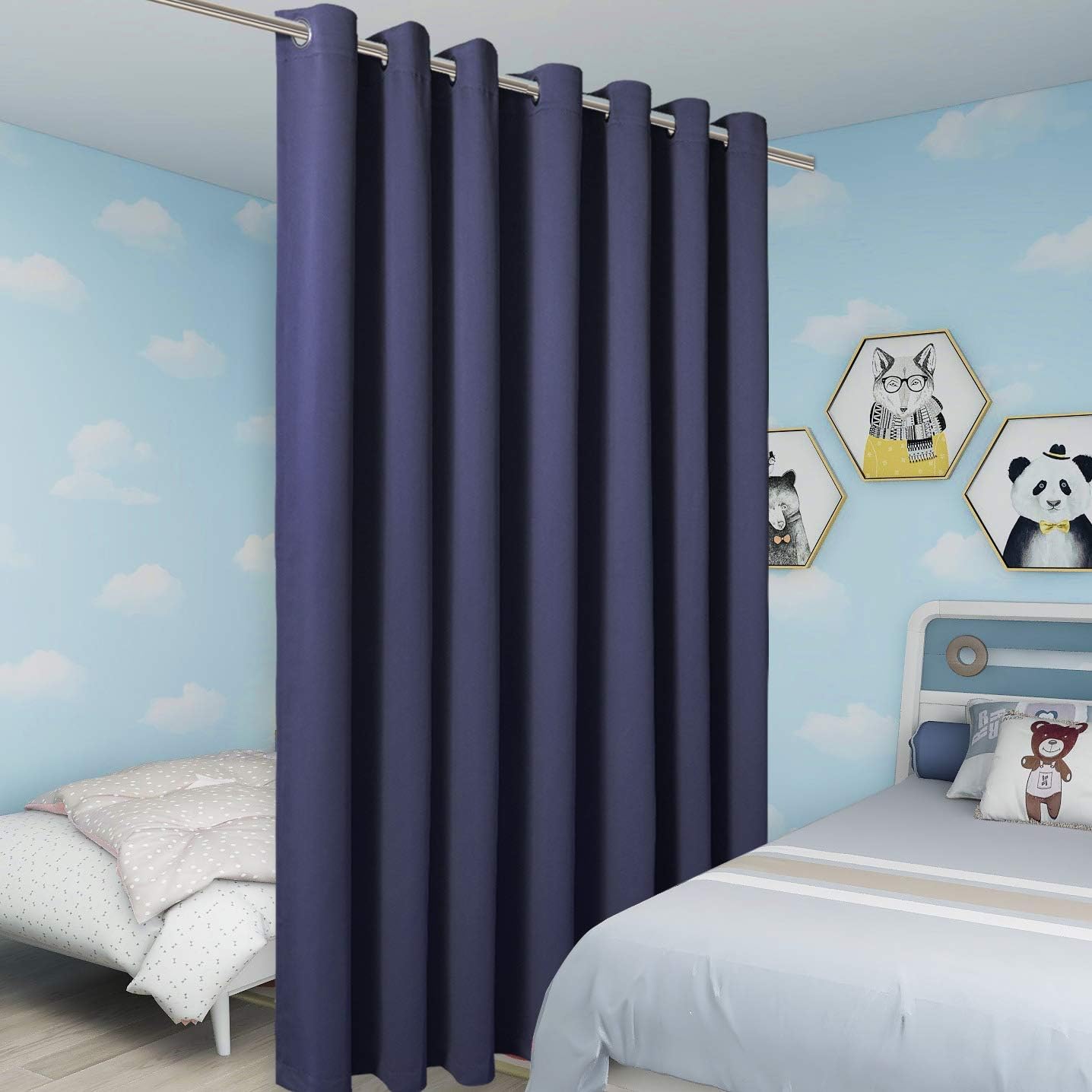 BONZER Room Divider Curtain Total Privacy Wall Wide Thermal Insulated Blackout Curtains for Slide Window, 84L x 108W Inch (7L x 9W ft), 1 Panel, Navy